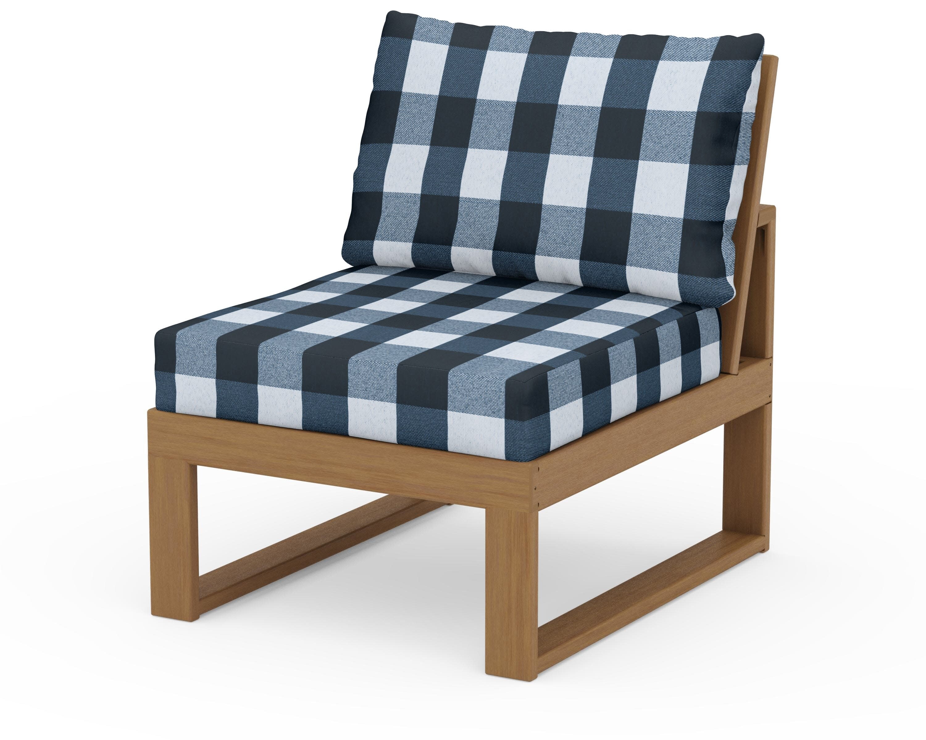 Modular Armless Chair in Natural / Buffalo Plaid Marine Indigo