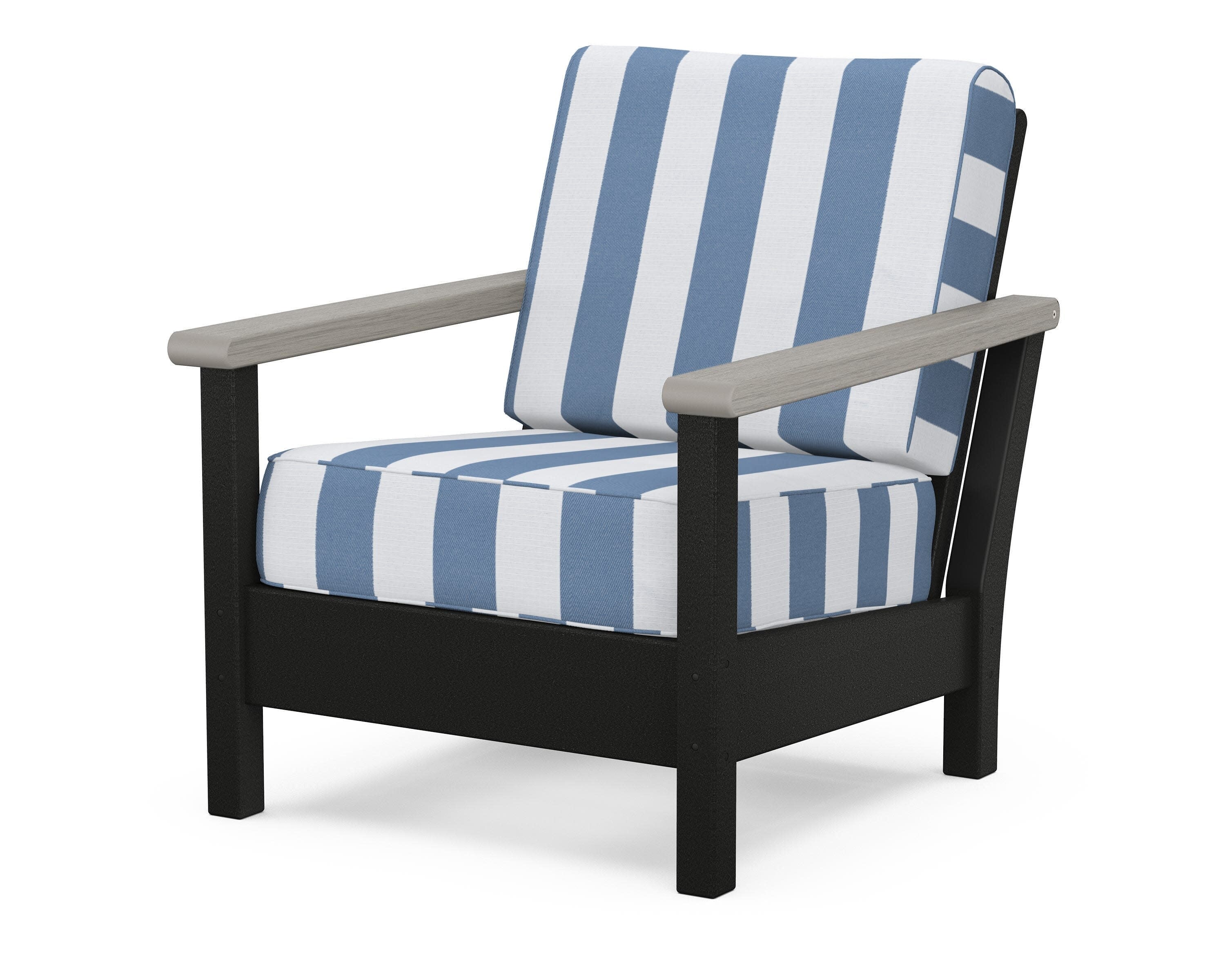 Harbour Deep Seating Chair in Black / Driftwood / Cabana Stripe Sky Blue