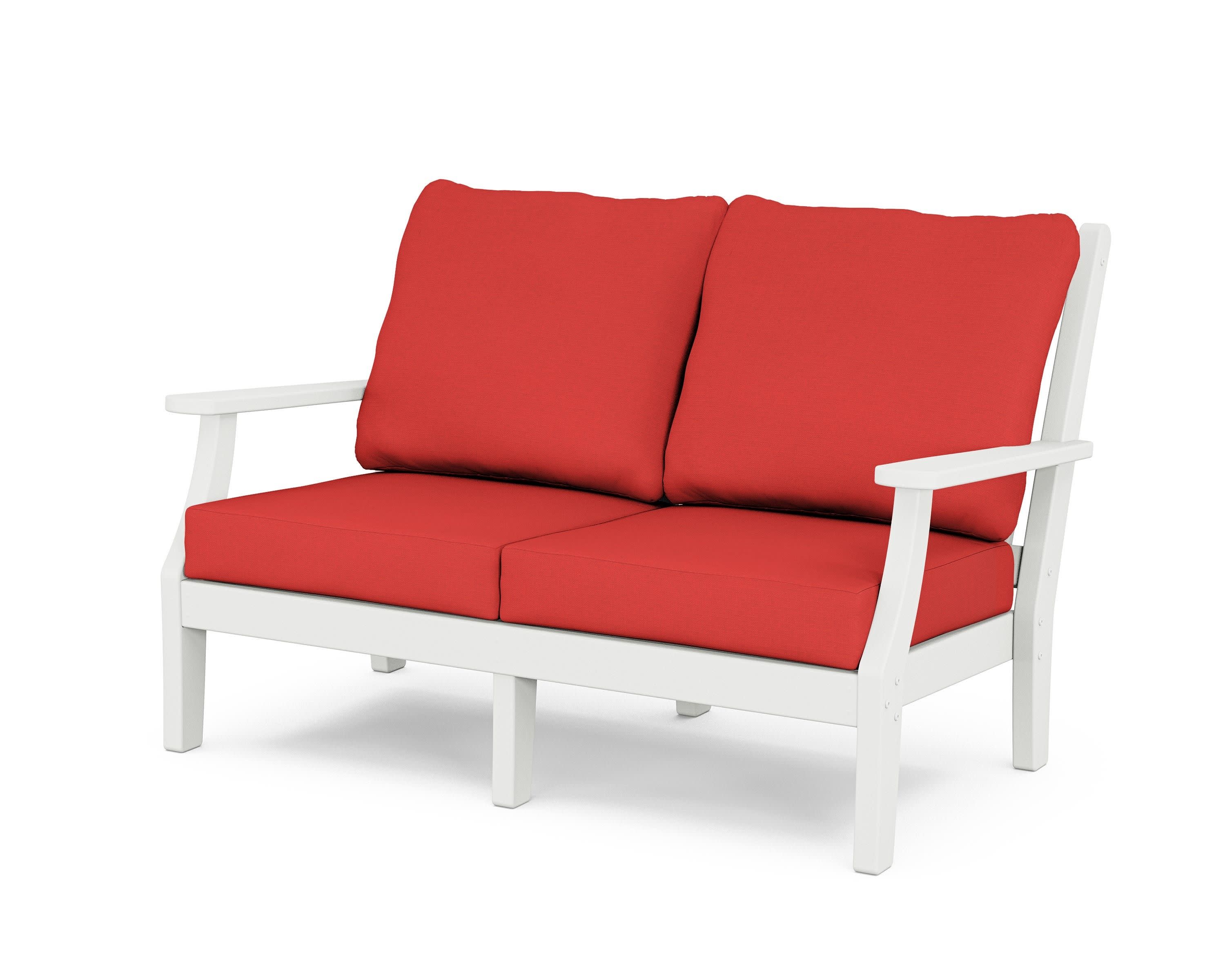Wovendale Deep Seating Loveseat in White / Crimson Linen