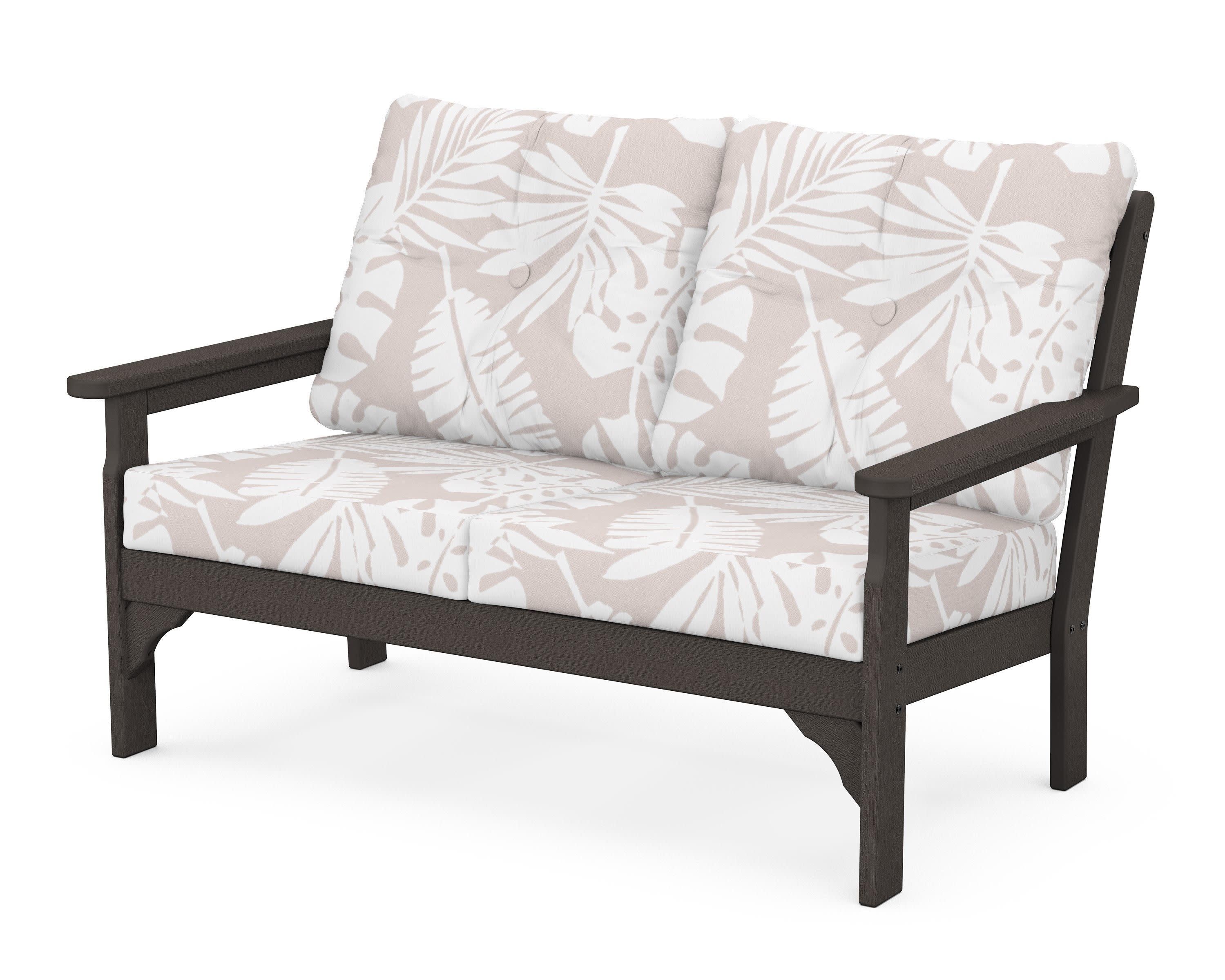 Vineyard Deep Seating Loveseat in Vintage Coffee / Leaf Dune Burlap