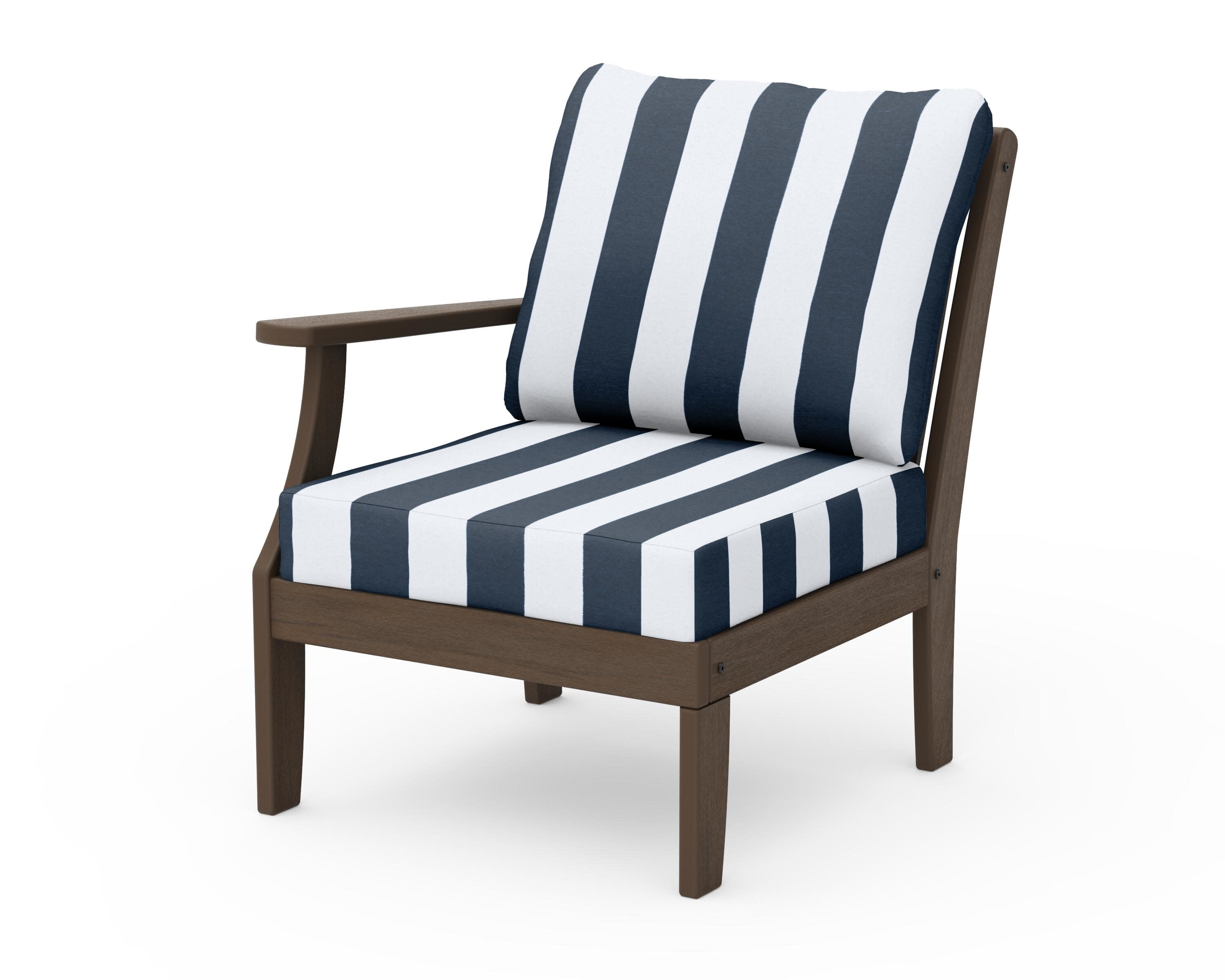Braxton Modular Left Arm Chair in Kona / Cabana Stripe Marine Indigo