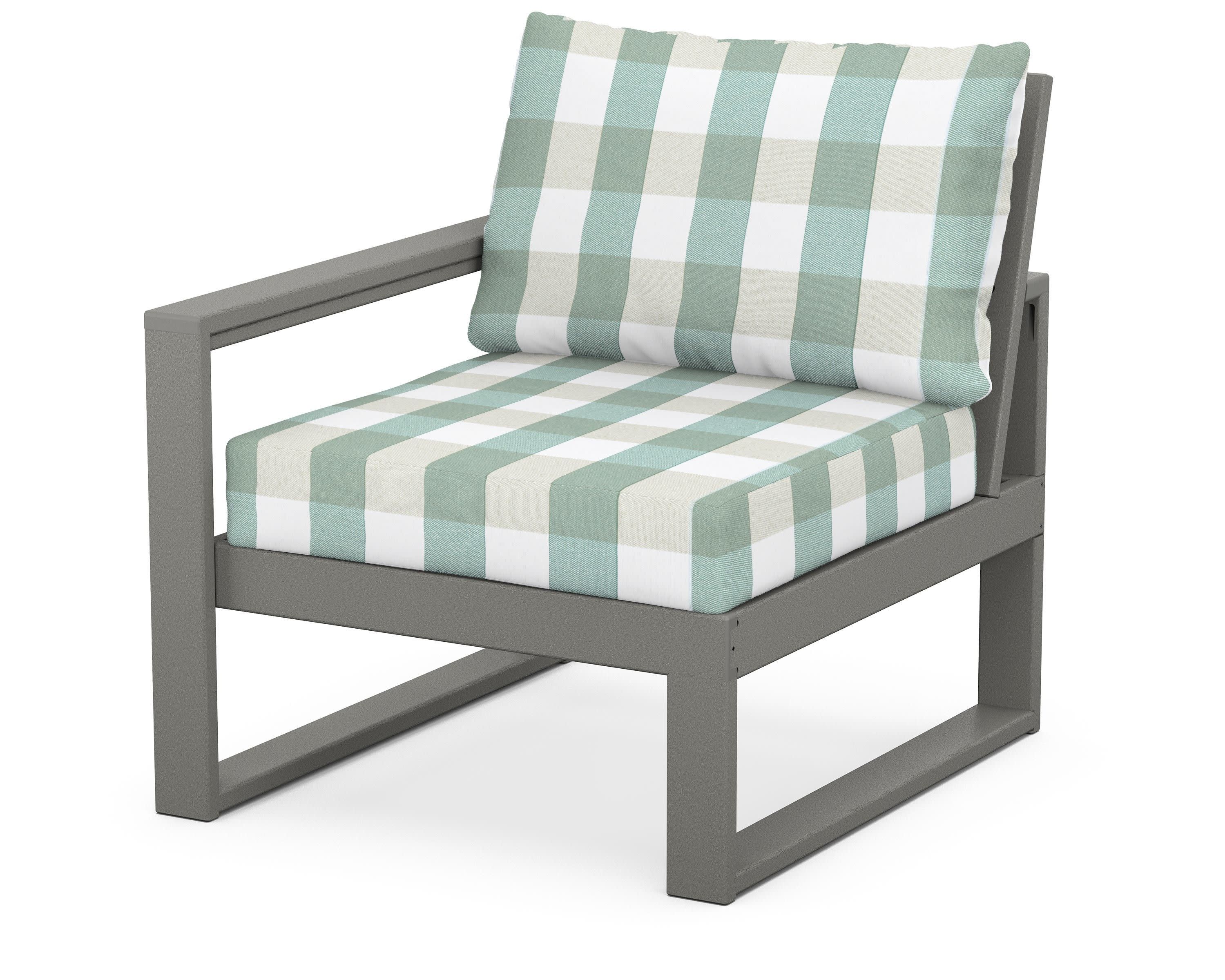 EDGE Modular Left Arm Chair in Slate Grey / Buffalo Plaid Glacier Spa