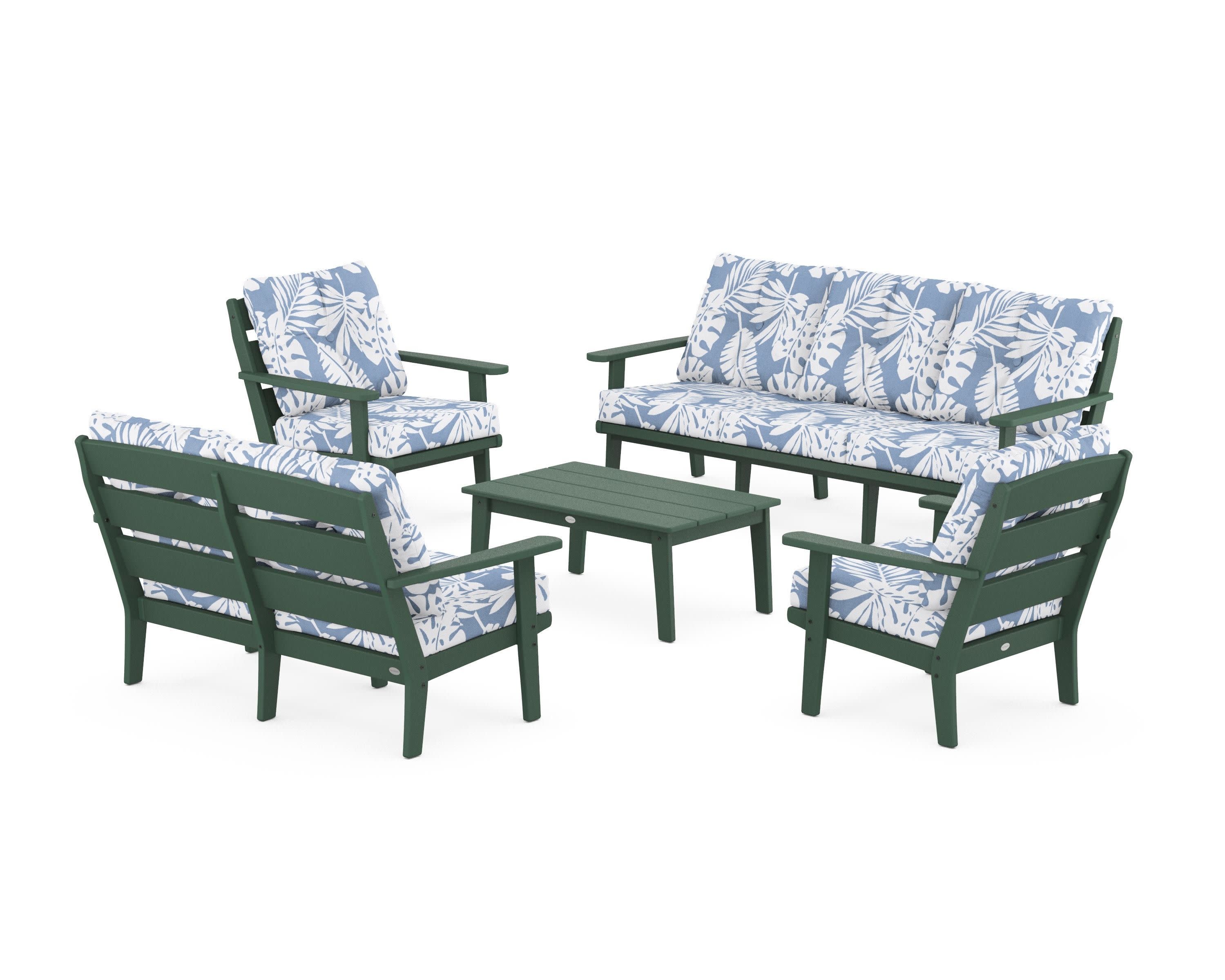 Lakeside 5-Piece Lounge Sofa Set in Green / Leaf Sky Blue