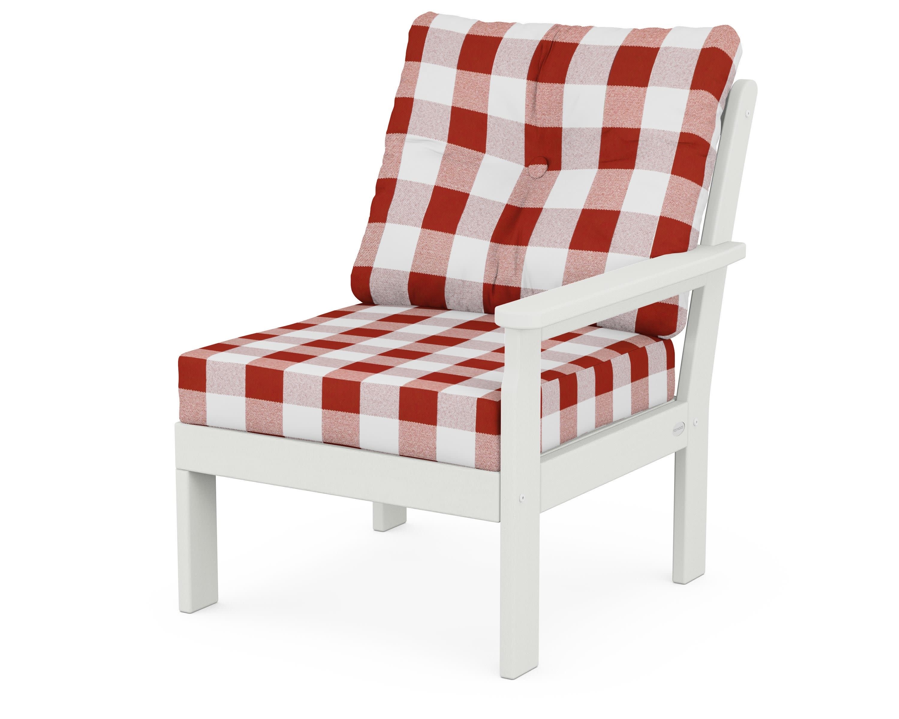 Vineyard Modular Right Arm Chair in Vintage White / Buffalo Plaid Crimson