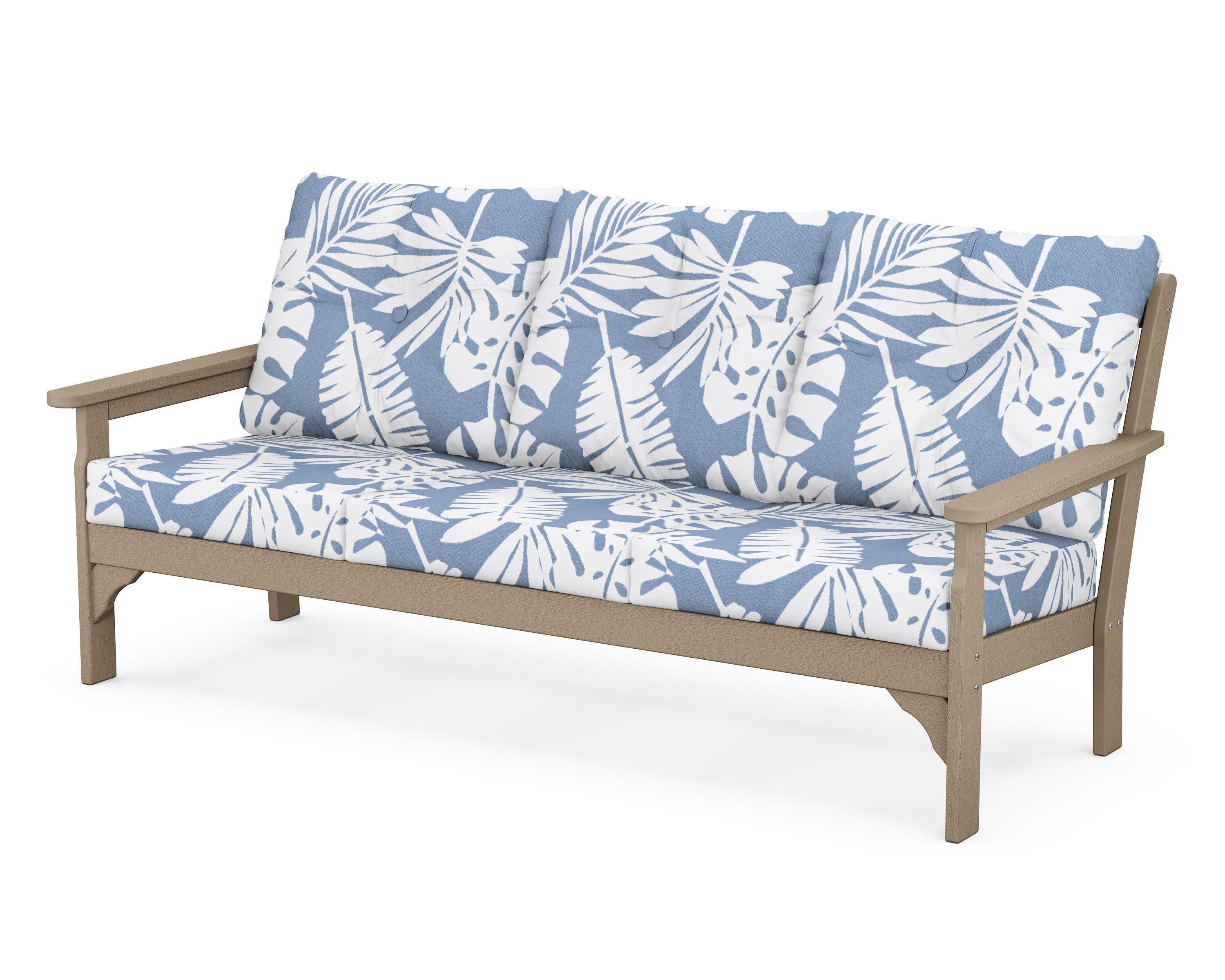 Vineyard Deep Seating Sofa in Vintage Sahara / Leaf Sky Blue