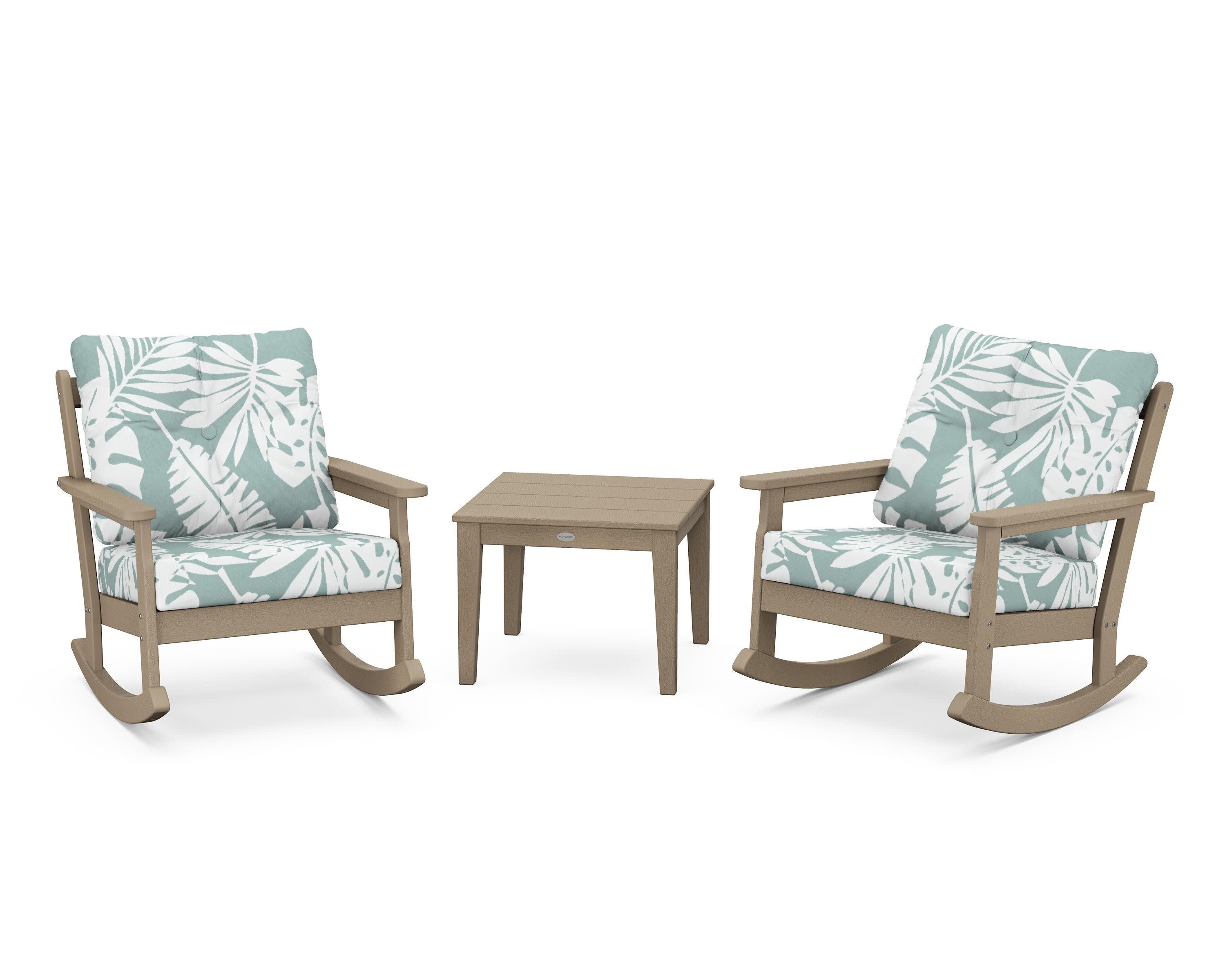 Vineyard 3-Piece Deep Seating Rocker Set in Vintage Sahara / Leaf Glacier Spa