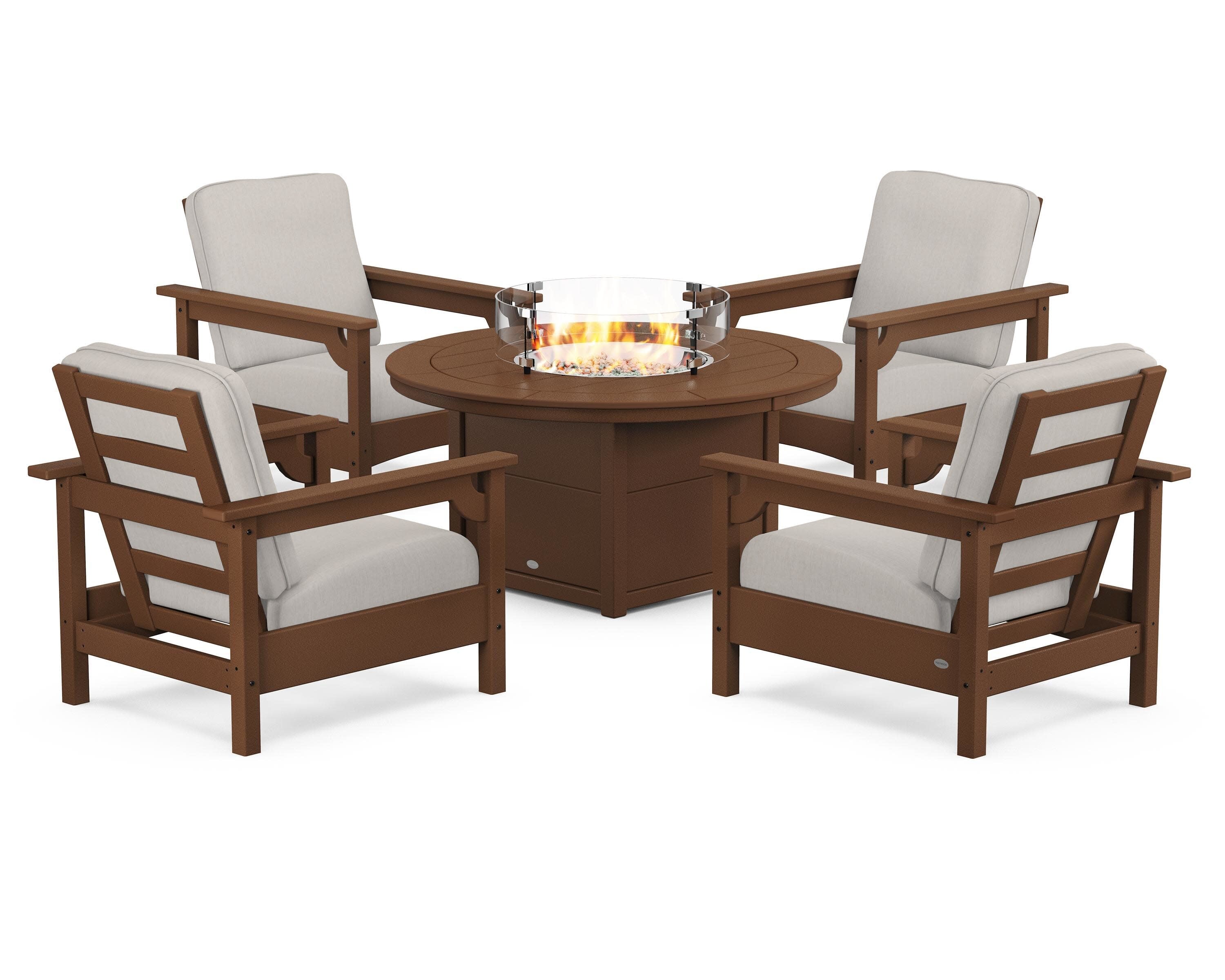 Club 5-Piece Conversation Set with Fire Pit Table in Teak / Cast Ash
