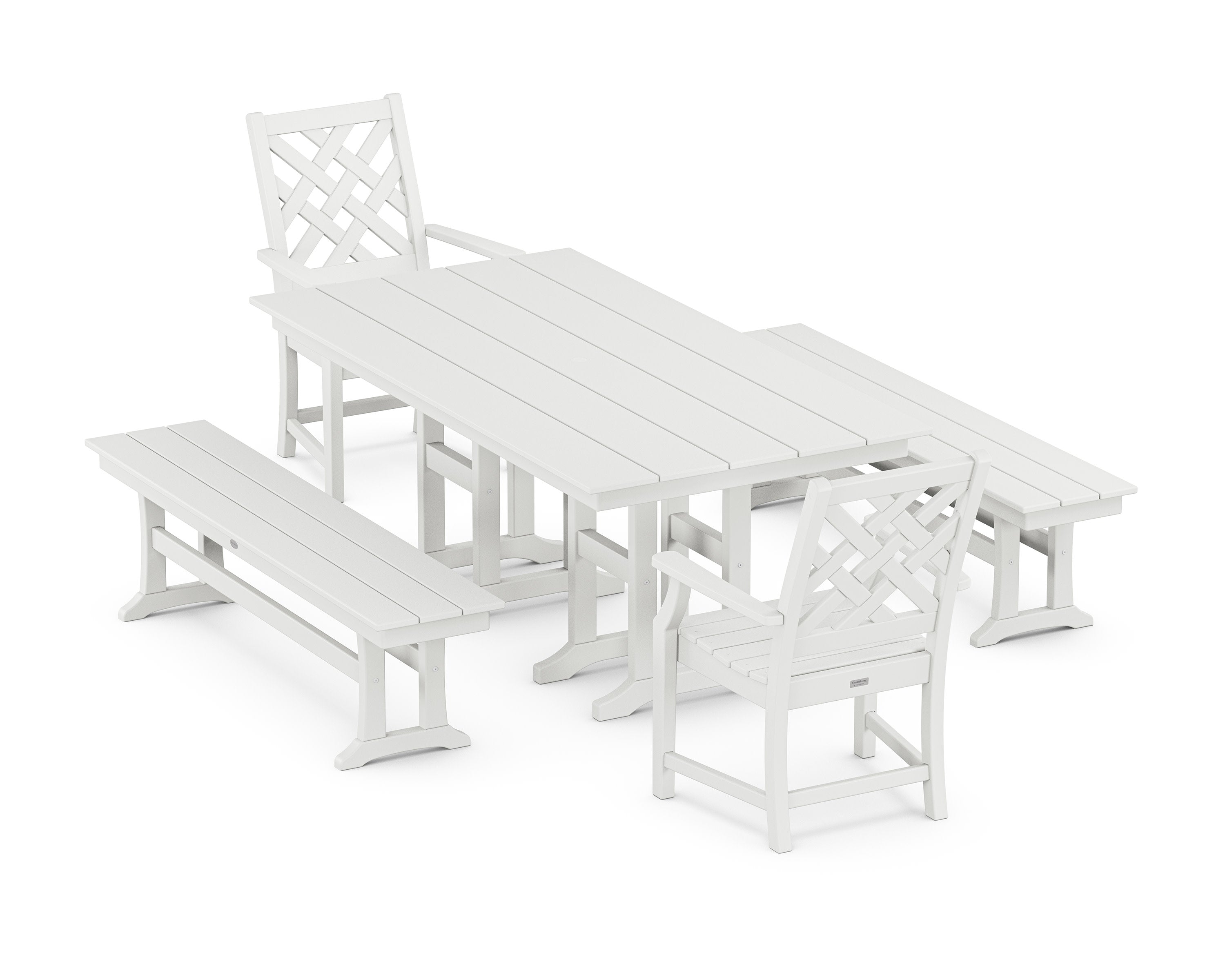 Wovendale 5-Piece Farmhouse Dining Set with Benches in White