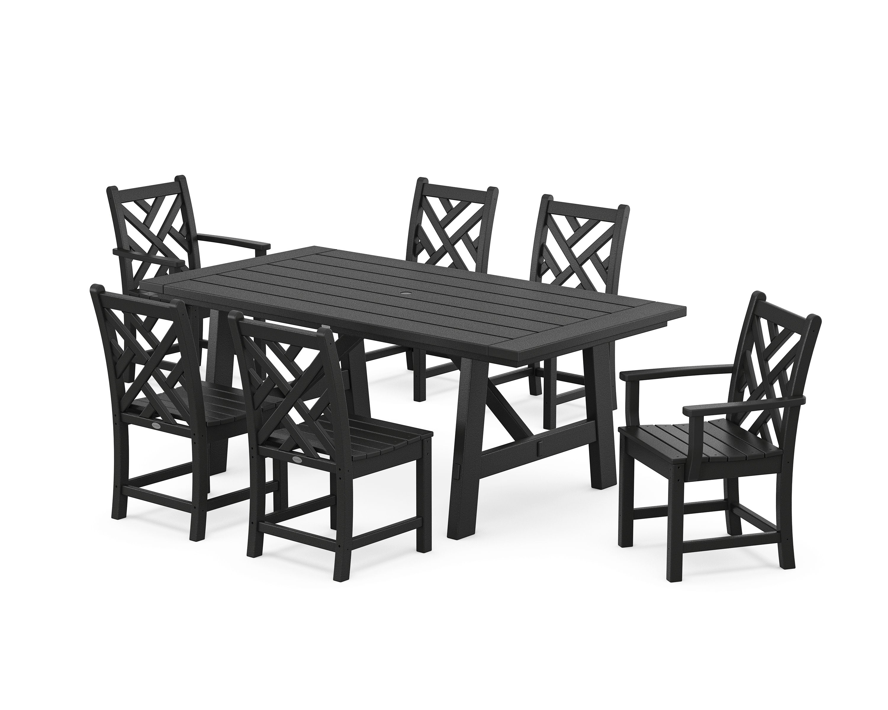 Chippendale 7-Piece Rustic Farmhouse Dining Set in Black