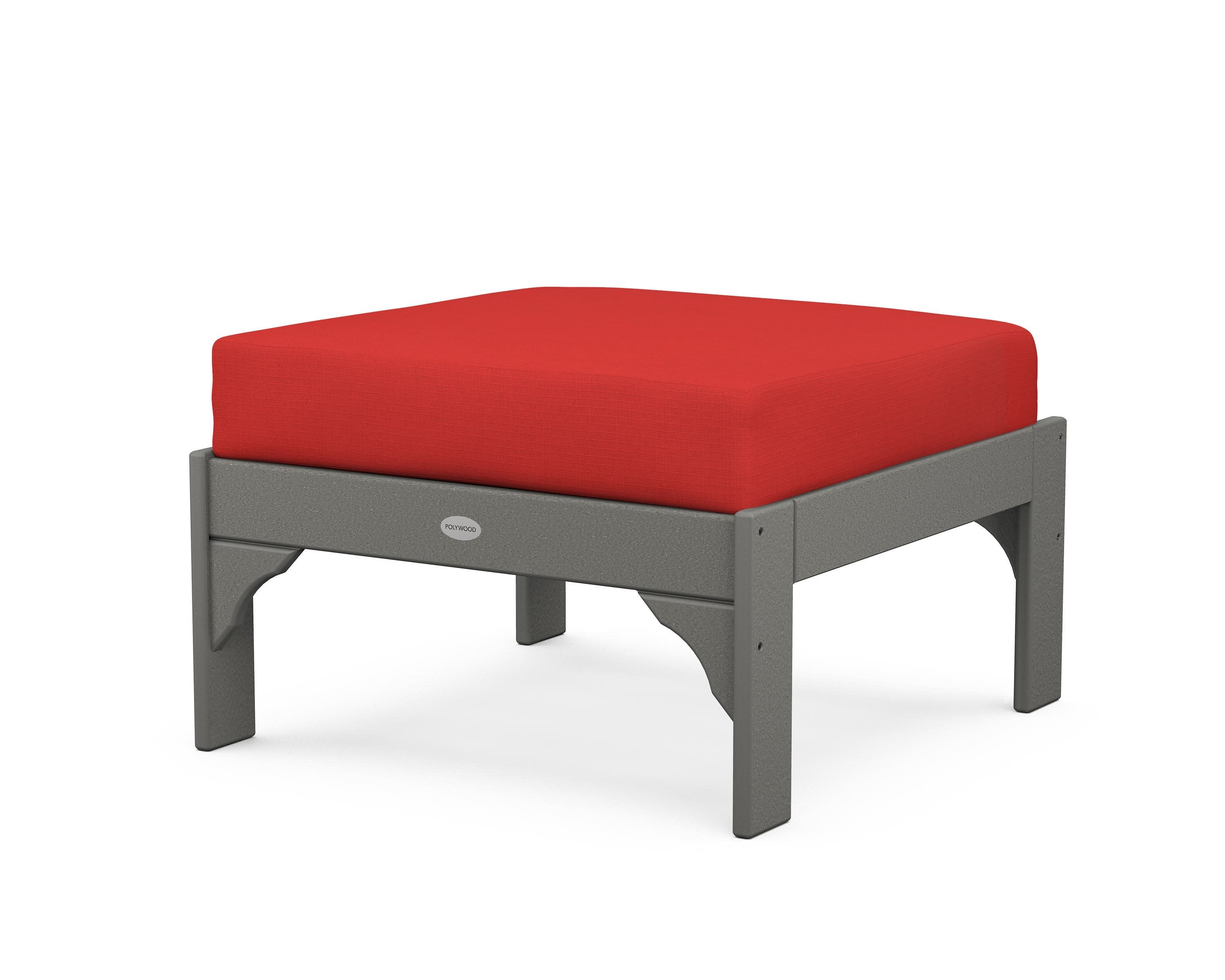 Vineyard Deep Seating Ottoman in Slate Grey / Crimson Linen