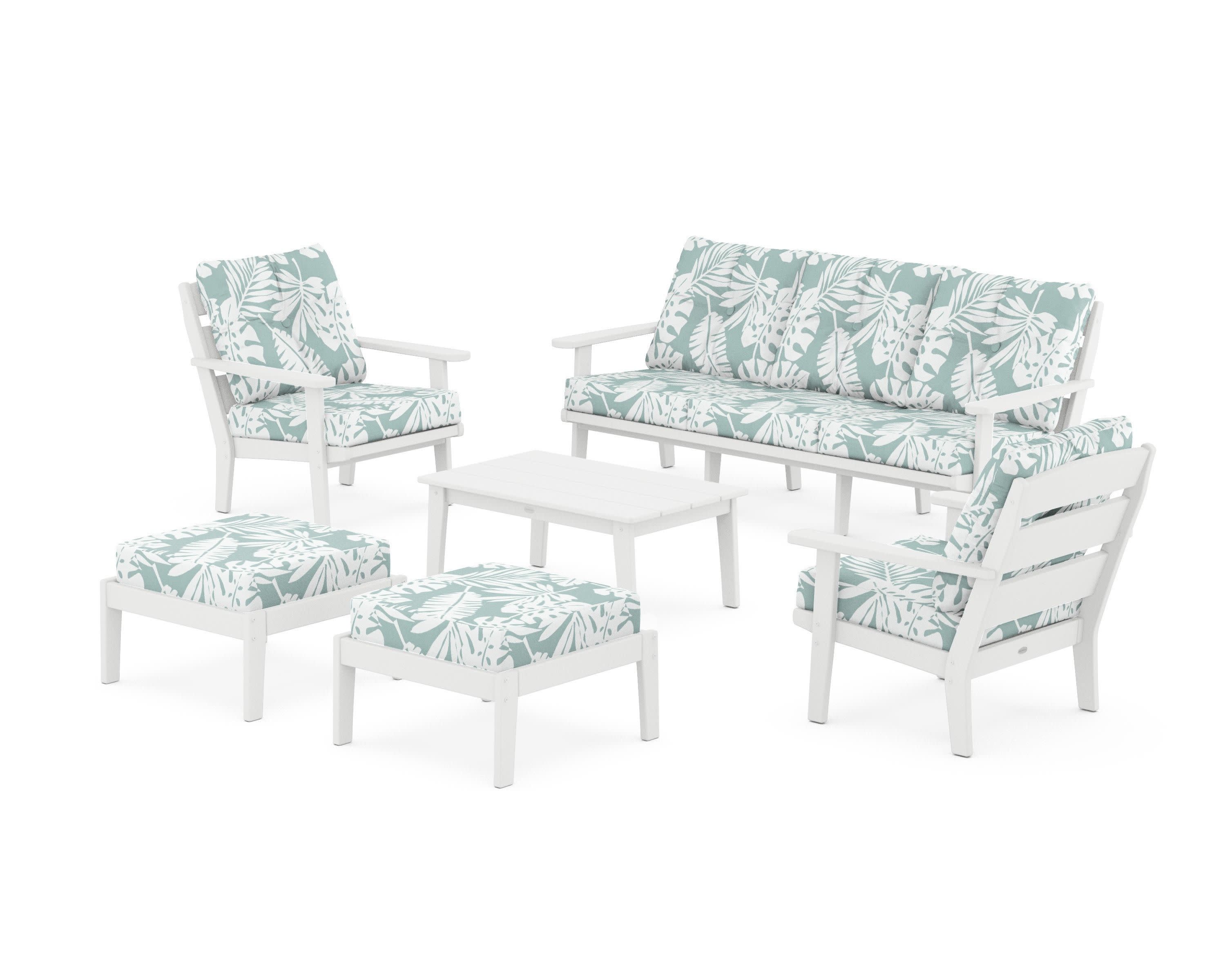 Lakeside 6-Piece Lounge Sofa Set in White / Leaf Glacier Spa