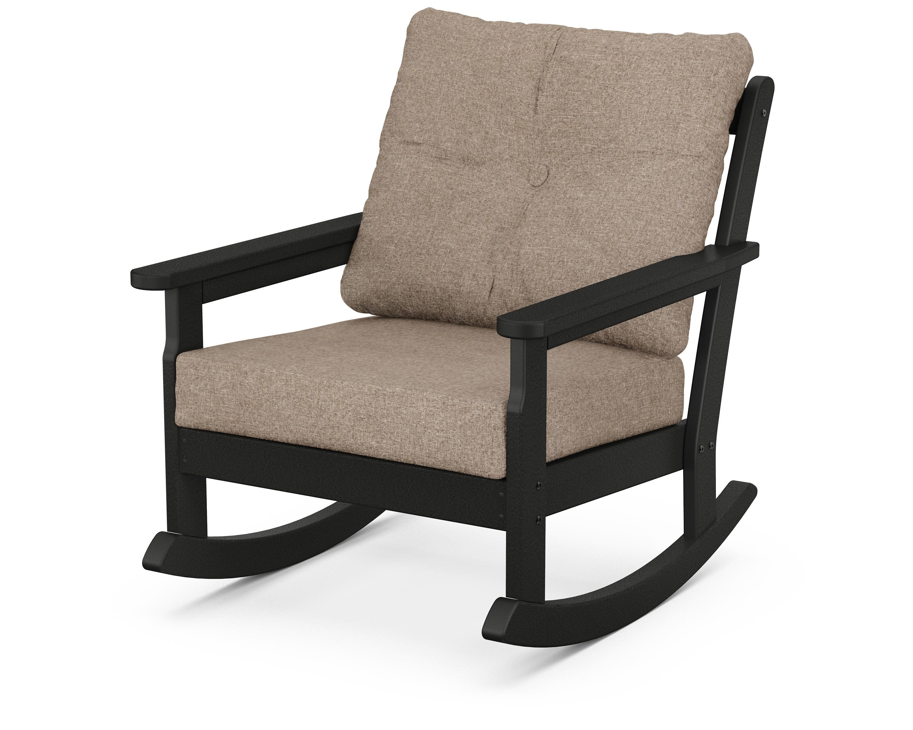 Vineyard Deep Seating Rocking Chair in Black / Spiced Burlap