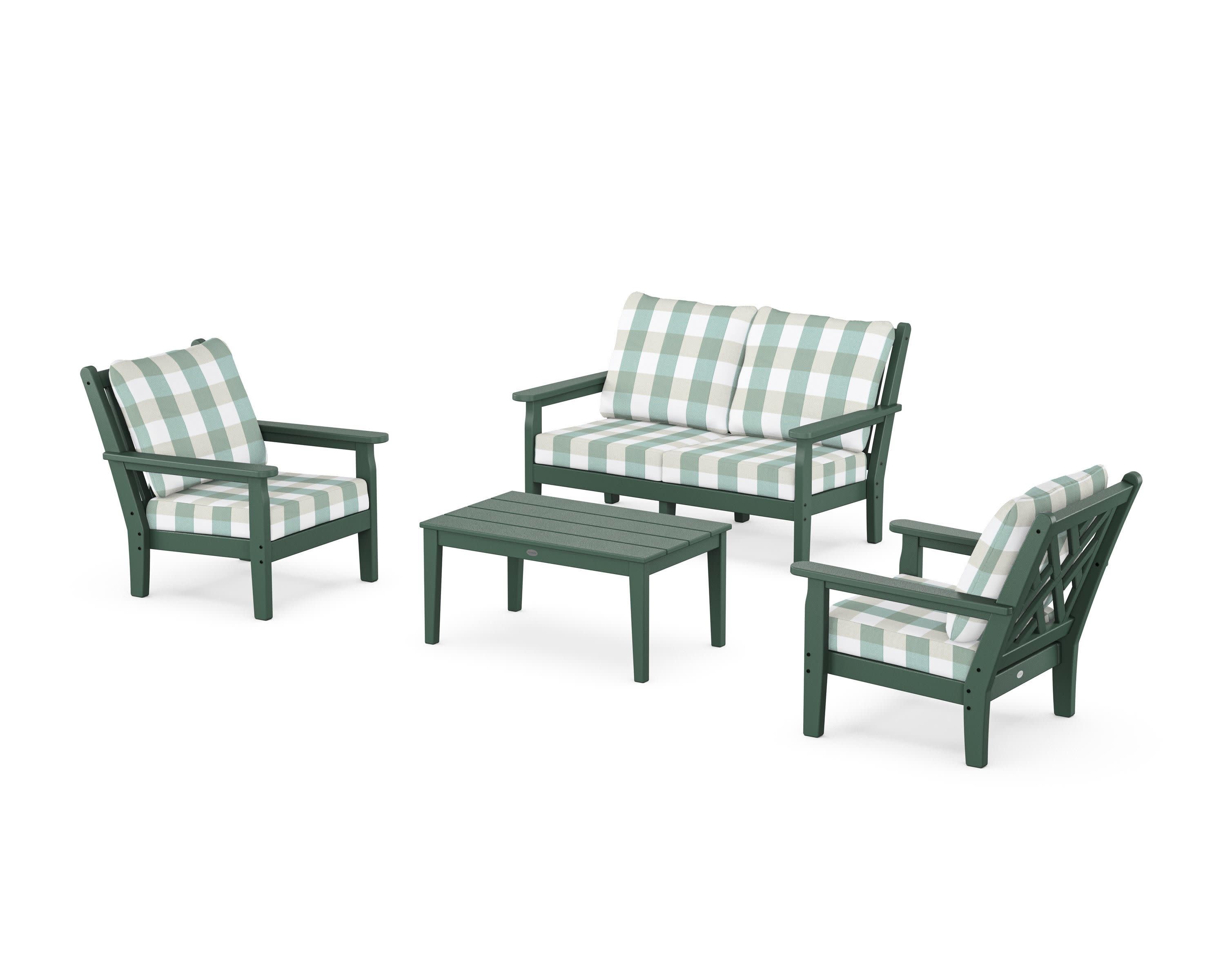 Chippendale 4-Piece Deep Seating Set with Loveseat in Green / Buffalo Plaid Glacier Spa