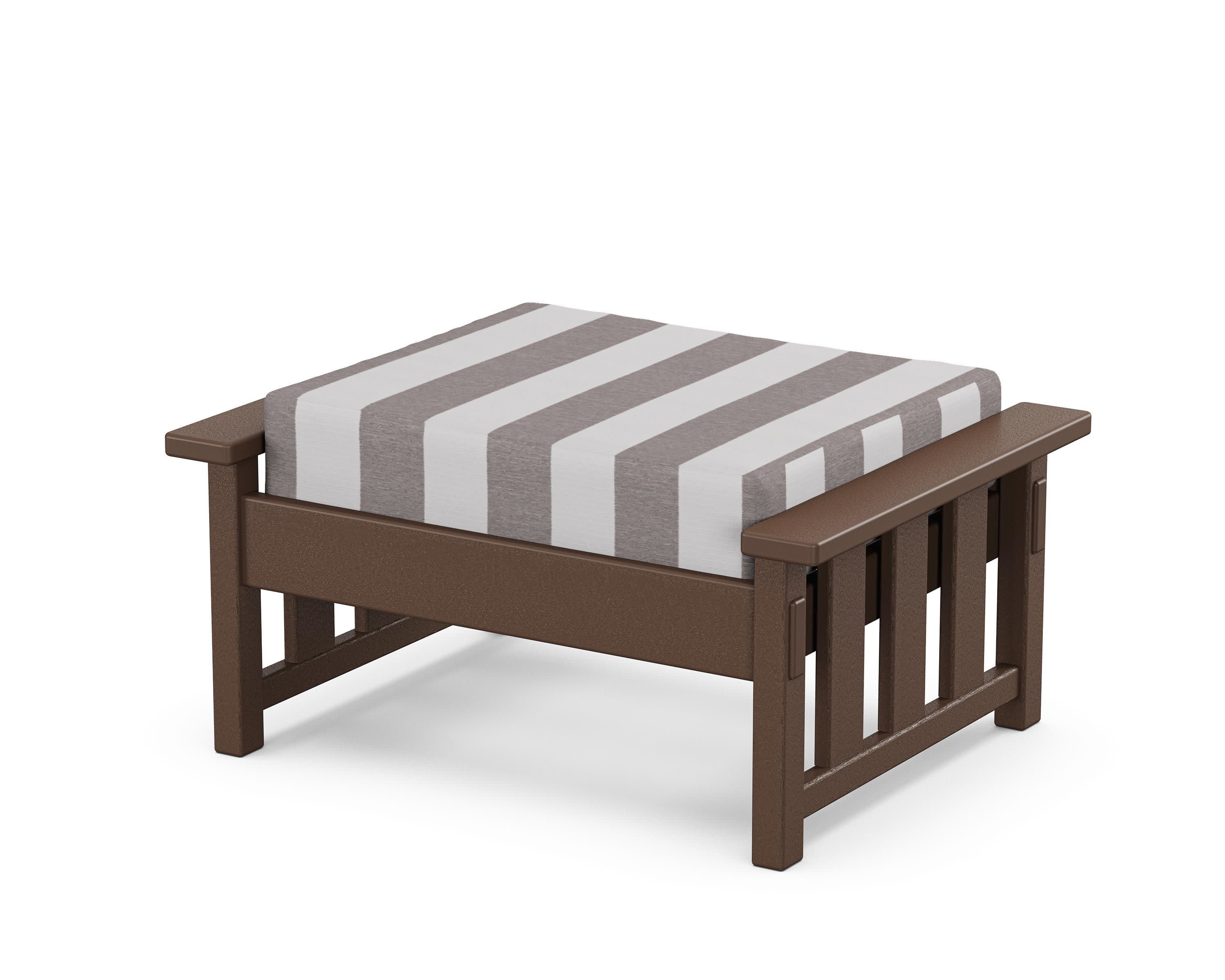 Acadia Deep Seating Ottoman in Mahogany / Cabana Stripe Grey Mist
