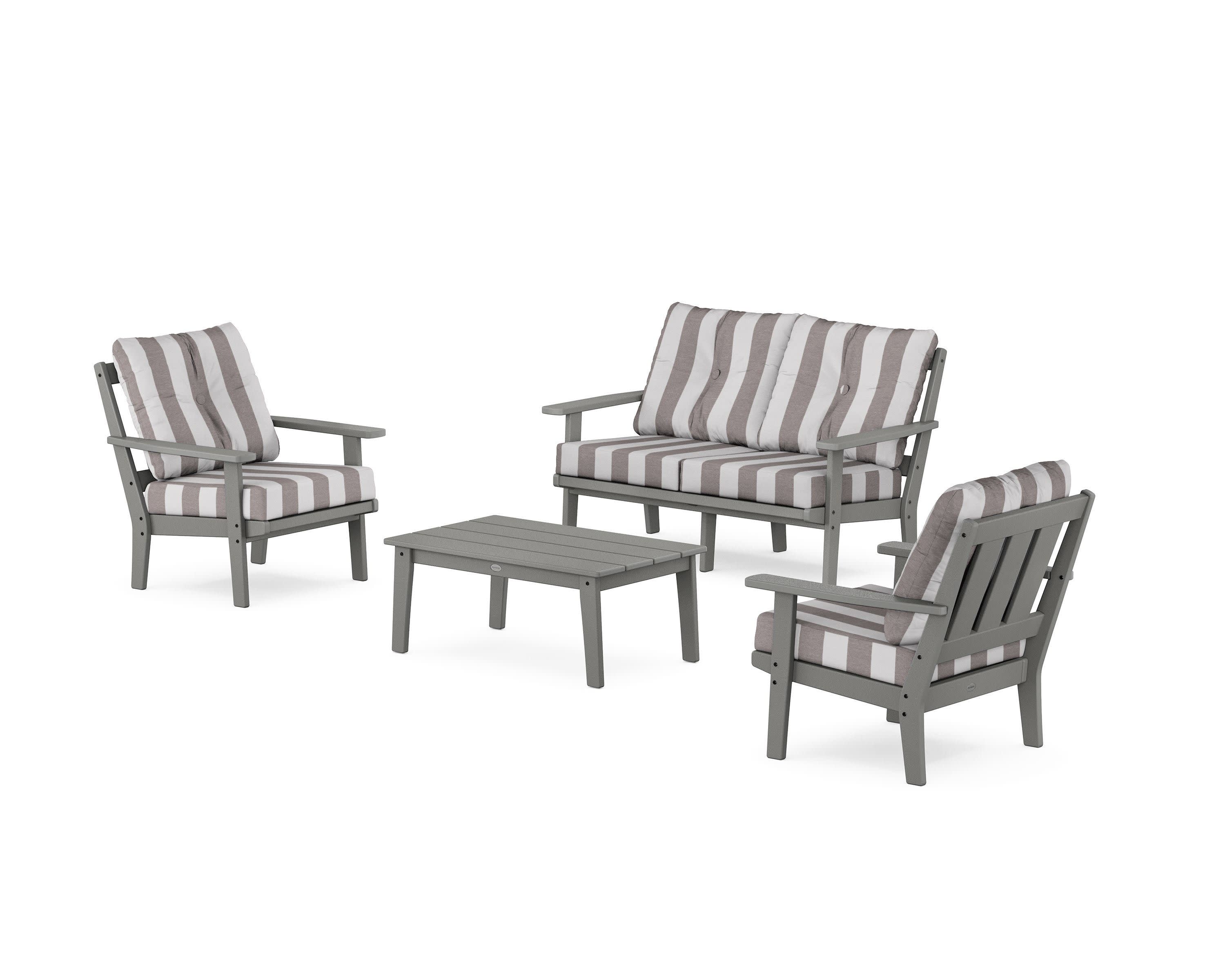 Oxford 4-Piece Deep Seating Set with Loveseat in Slate Grey / Cabana Stripe Grey Mist