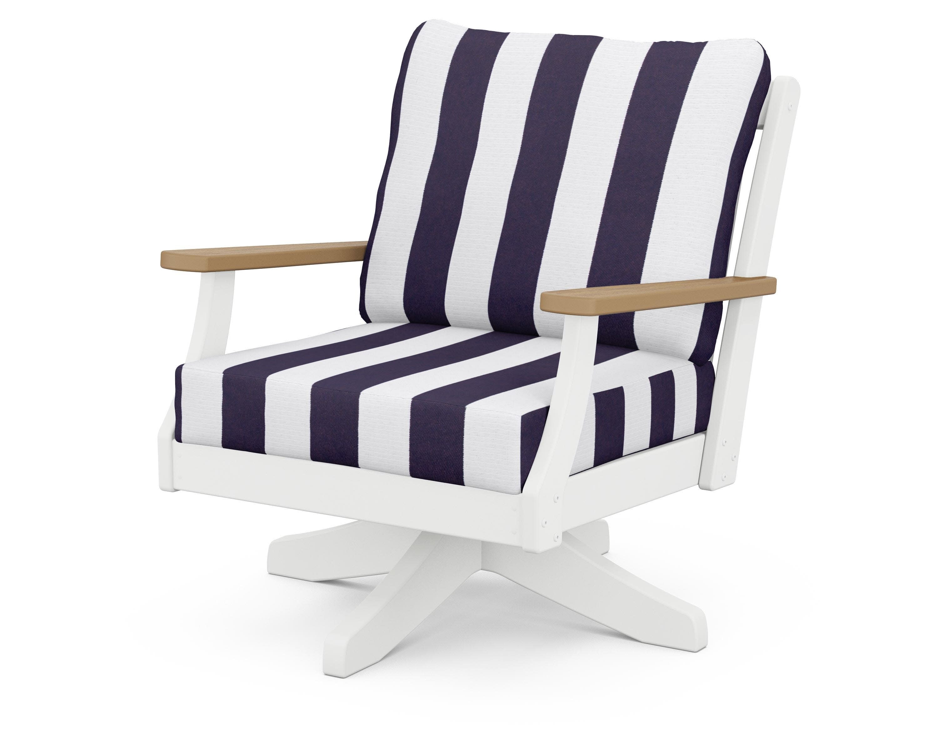 Braxton Deep Seating Swivel Chair in White / Natural / Cabana Stripe Navy