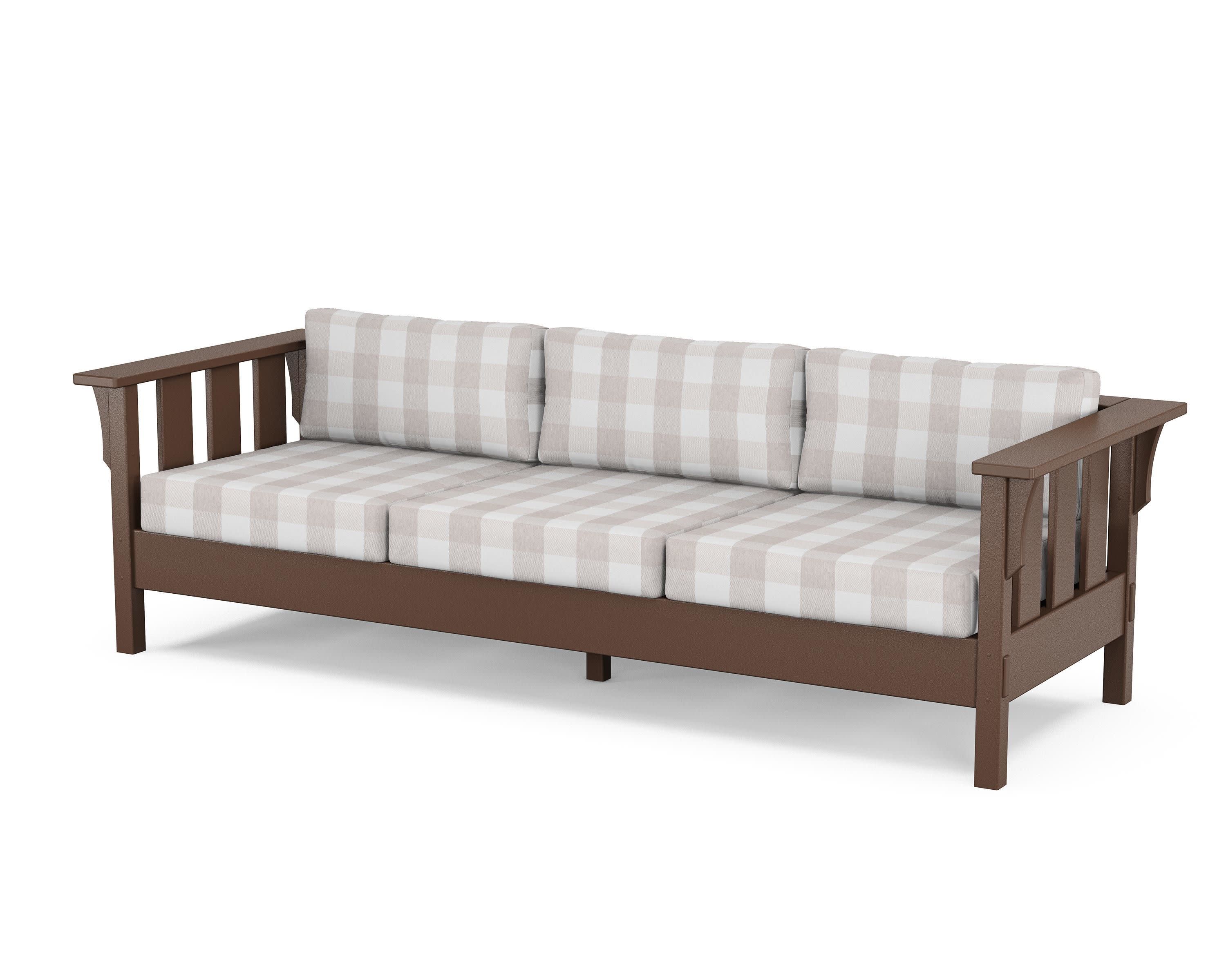 Acadia Deep Seating Sofa in Mahogany / Buffalo Plaid Dune Burlap