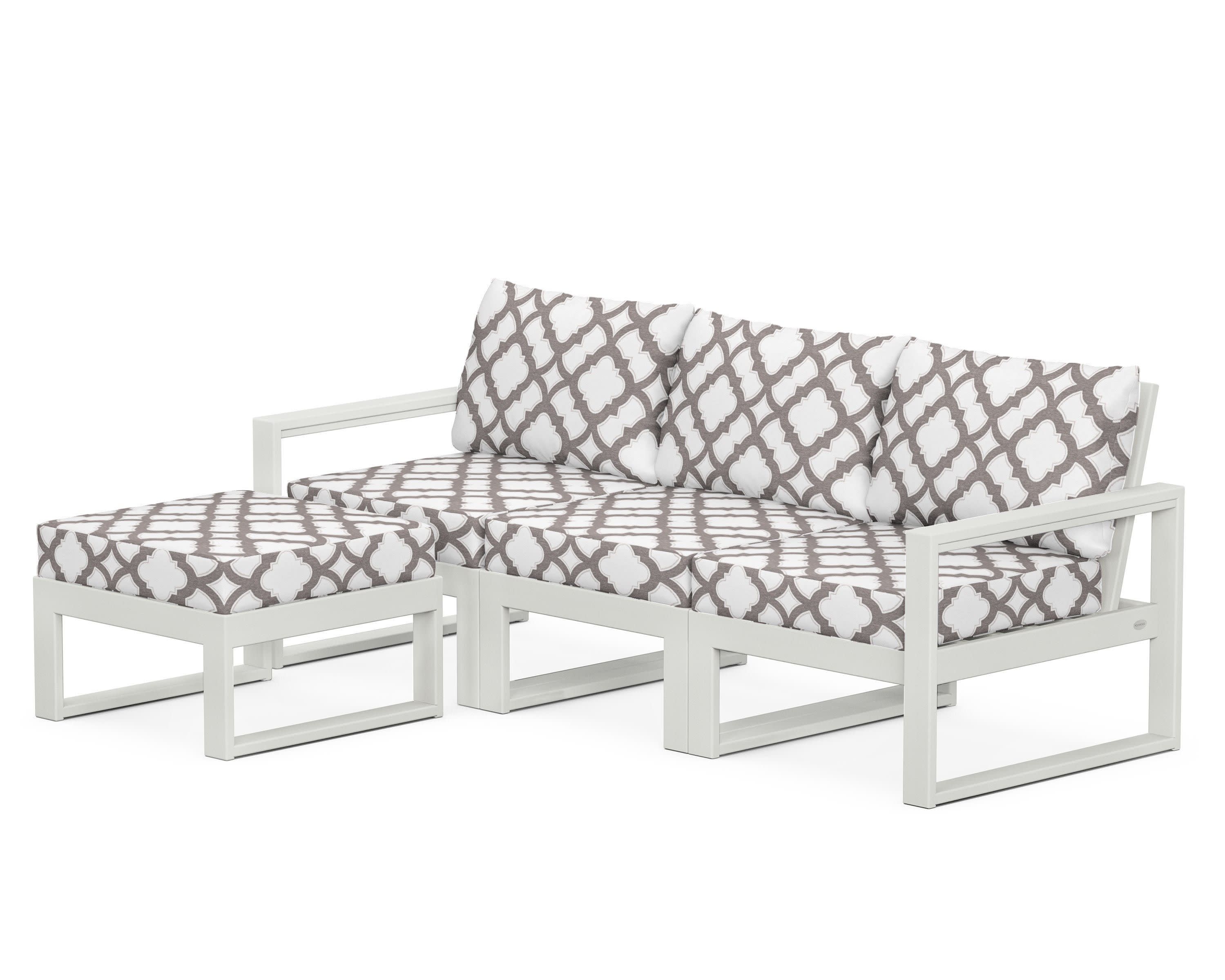 EDGE 4-Piece Modular Deep Seating Set with Ottoman in Vintage White / Trellis Grey Mist
