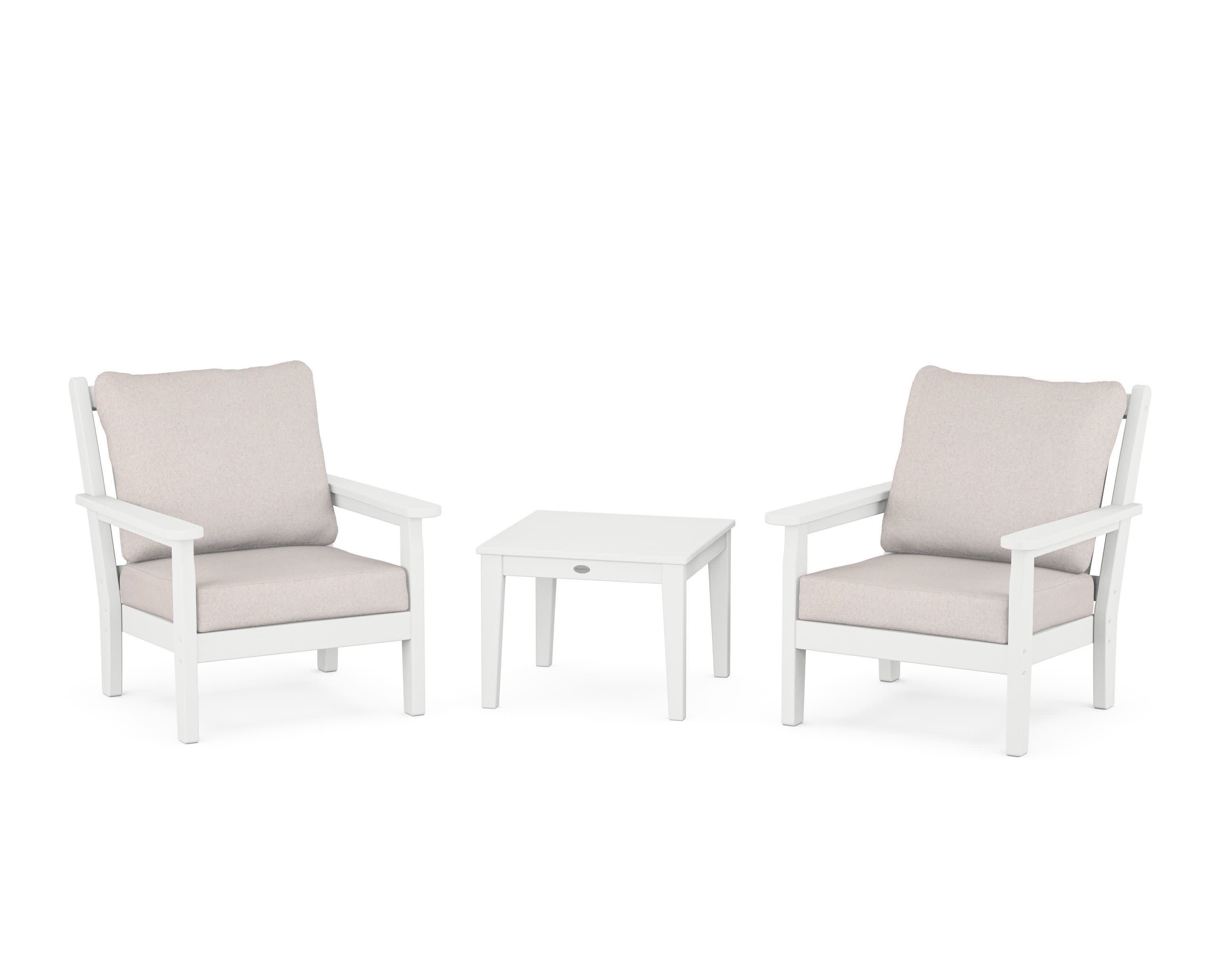 Chippendale 3-Piece Deep Seating Set in White / Dune Burlap