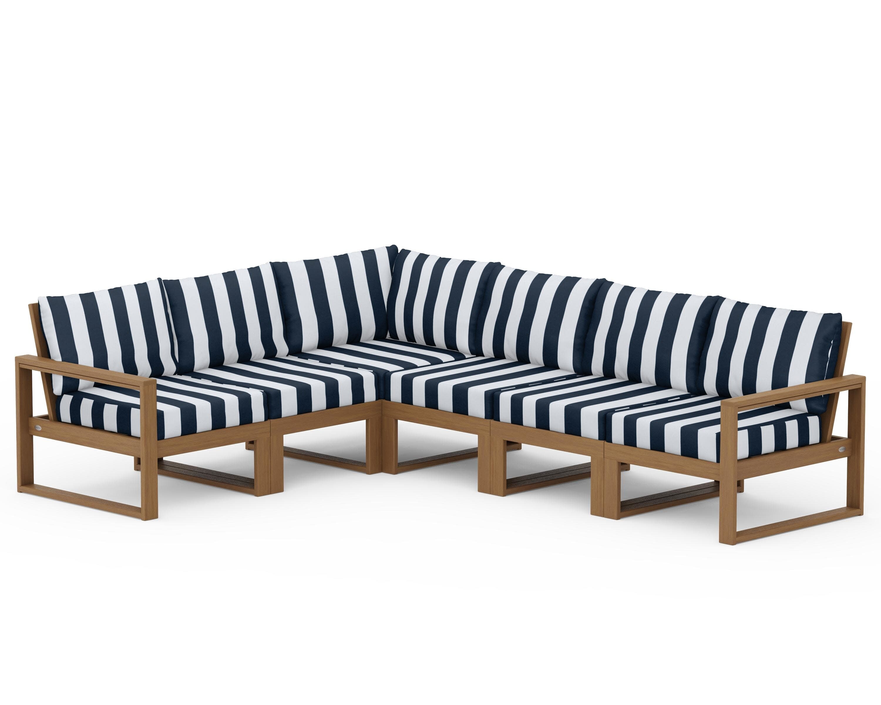 EDGE 6-Piece Modular Deep Seating Set in Natural / Cabana Stripe Marine Indigo