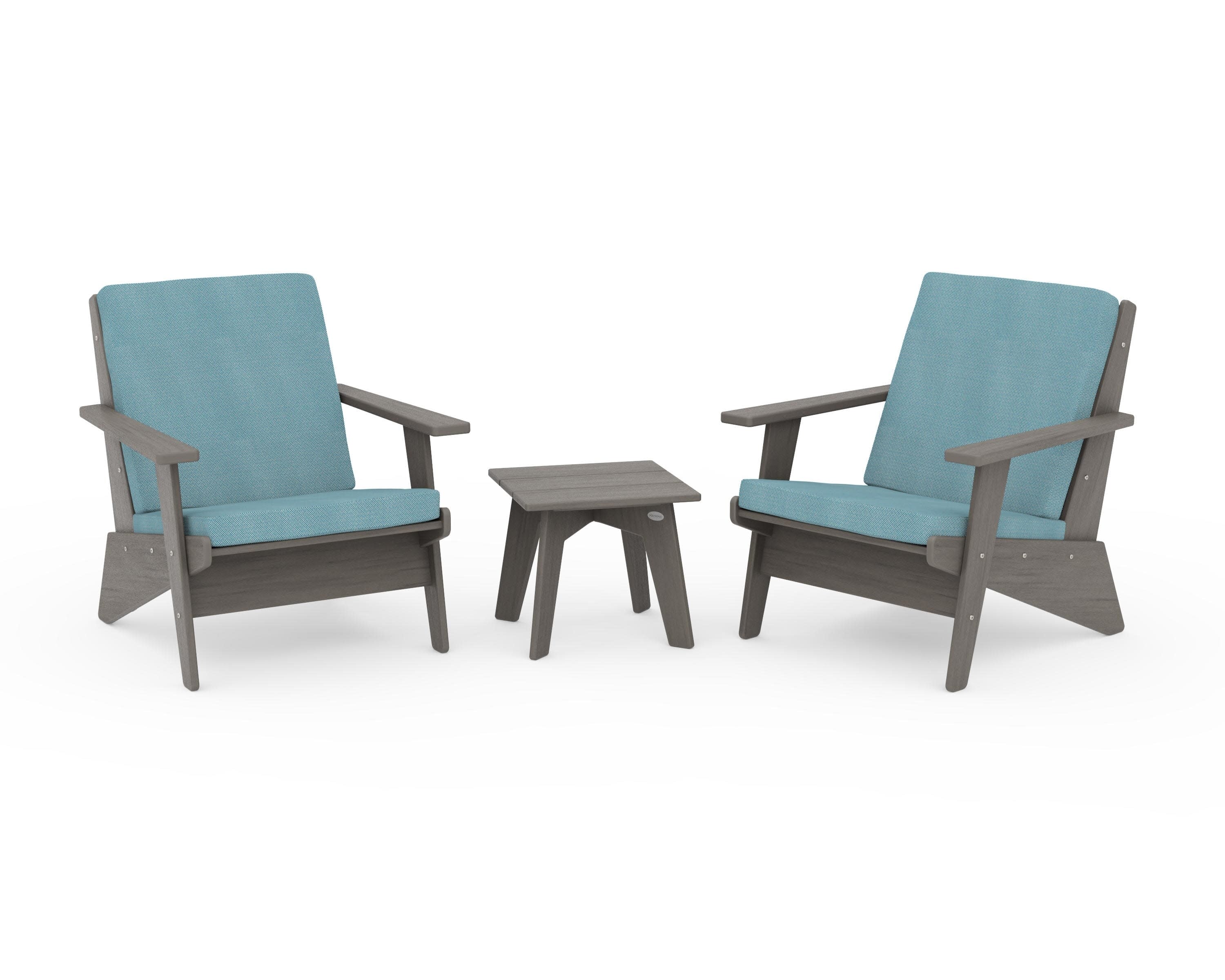 Riviera Modern Lounge 3-Piece Set in Driftwood / Lattice Sky Blue