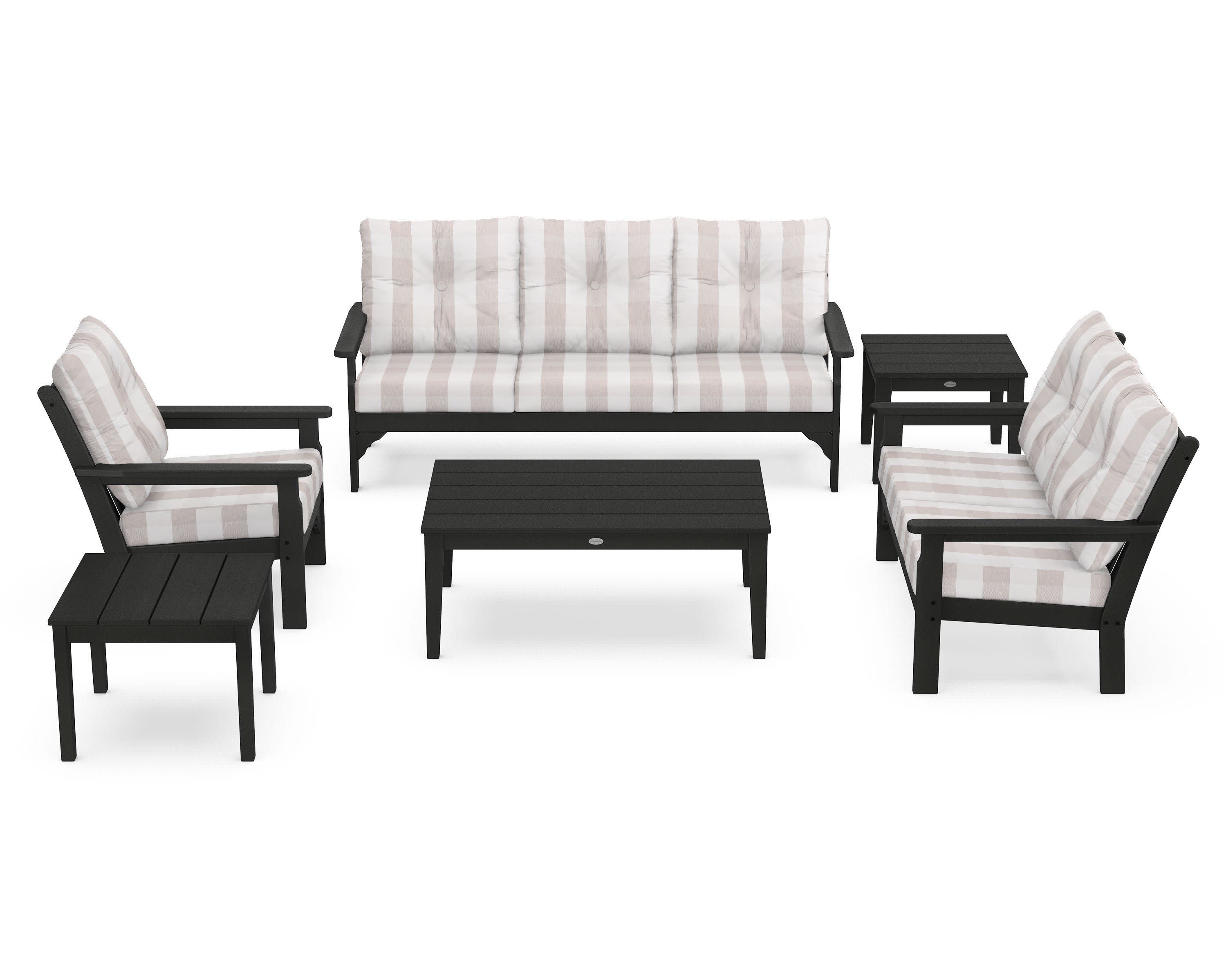Vineyard 6-Piece Deep Seating Set in Green / Buffalo Plaid Dune Burlap