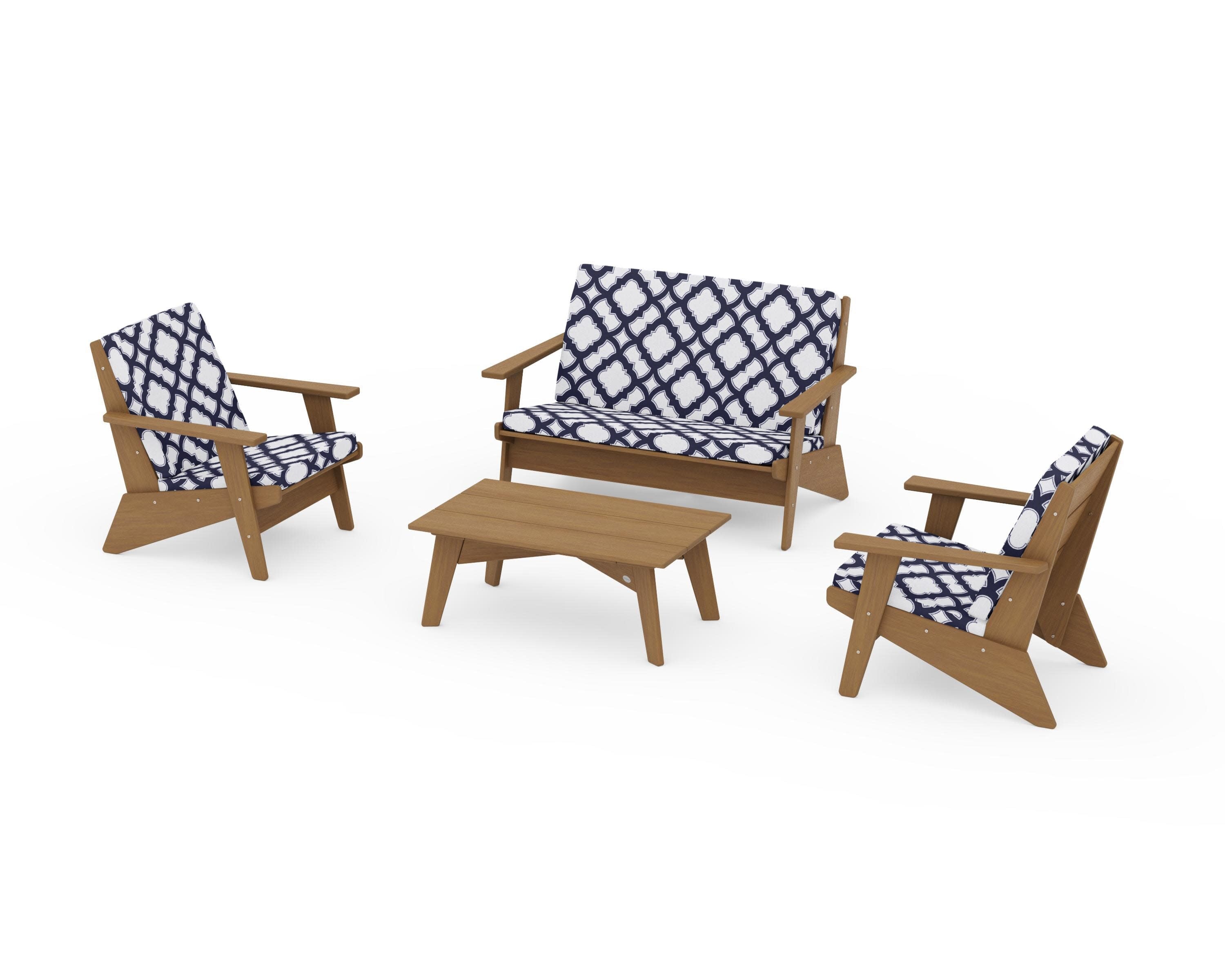 Riviera Modern Lounge 4-Piece Set in Natural / Trellis Navy