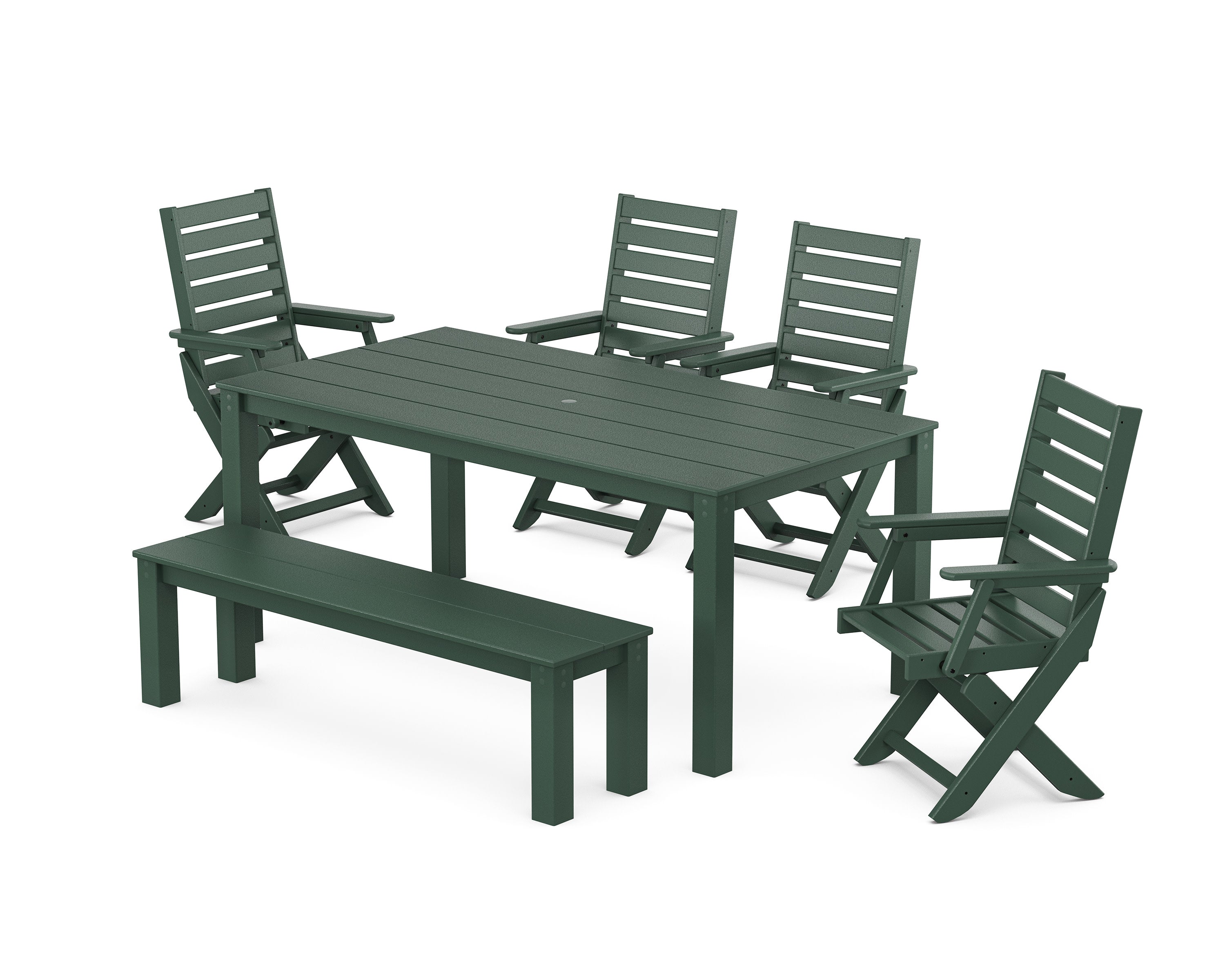 Captain Folding Chair 6-Piece Parsons Dining Set with Bench in Green