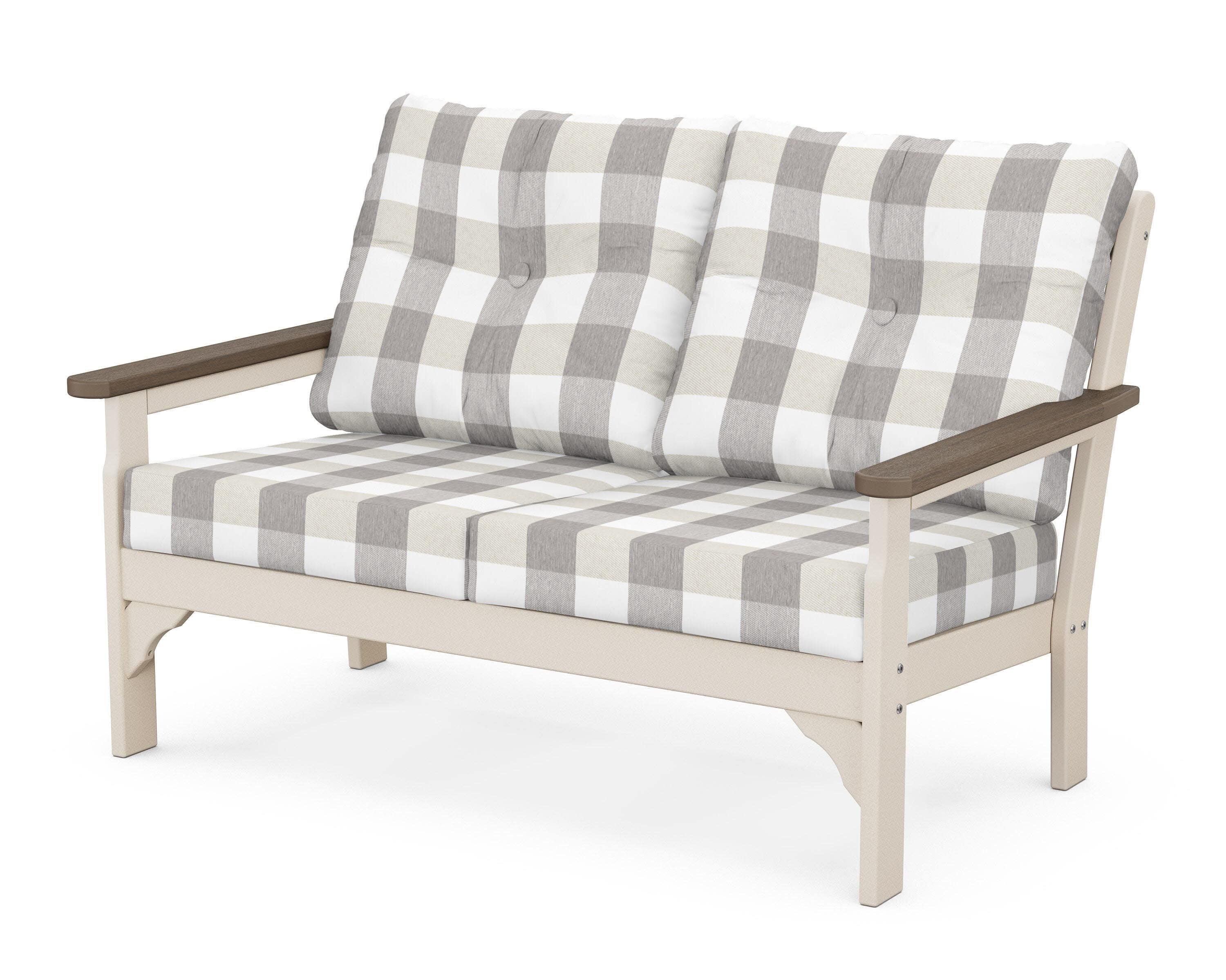 Vineyard Deep Seating Loveseat in Sand / Kona / Buffalo Plaid Grey Mist