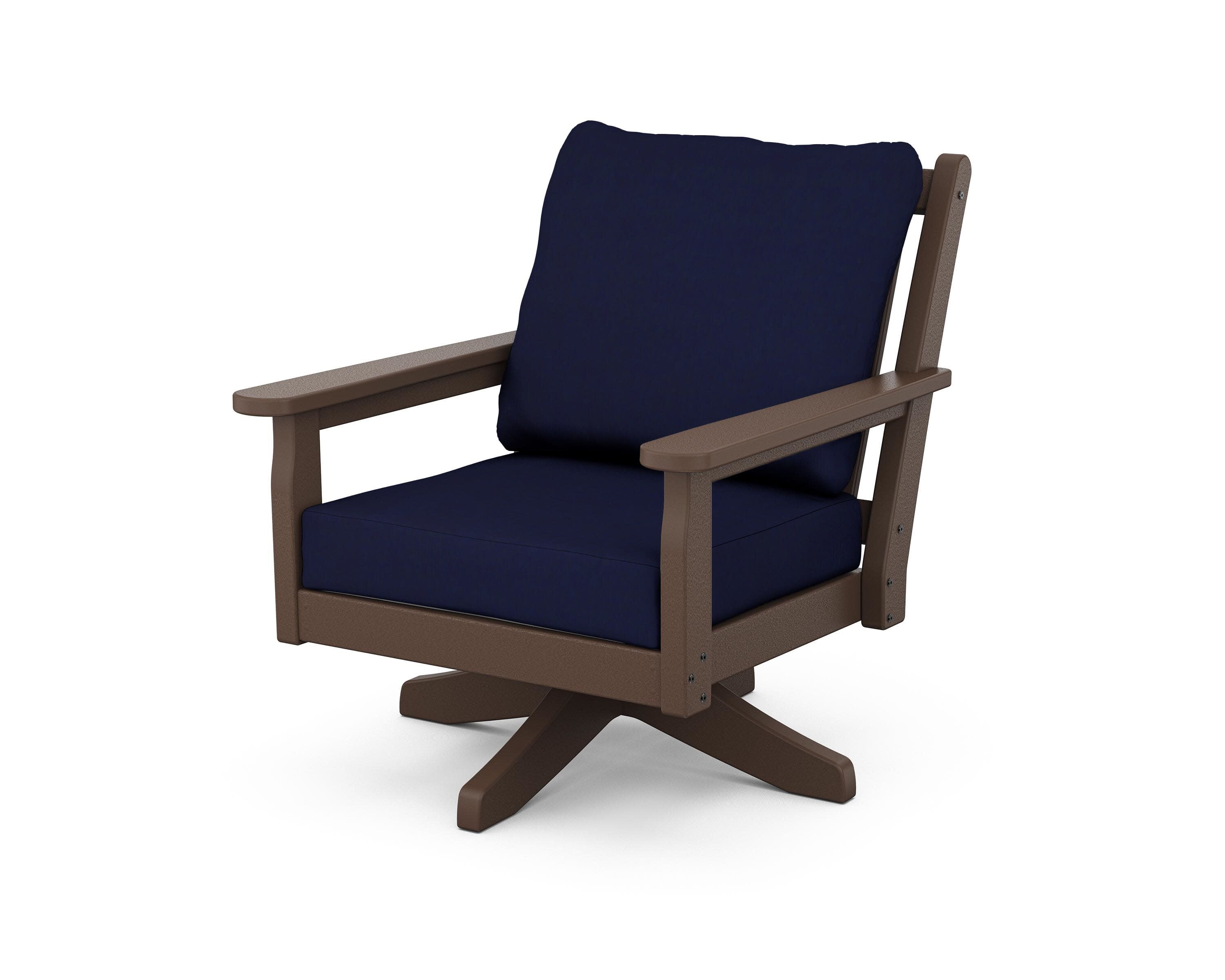 Chippendale Deep Seating Swivel Chair in Mahogany / Navy