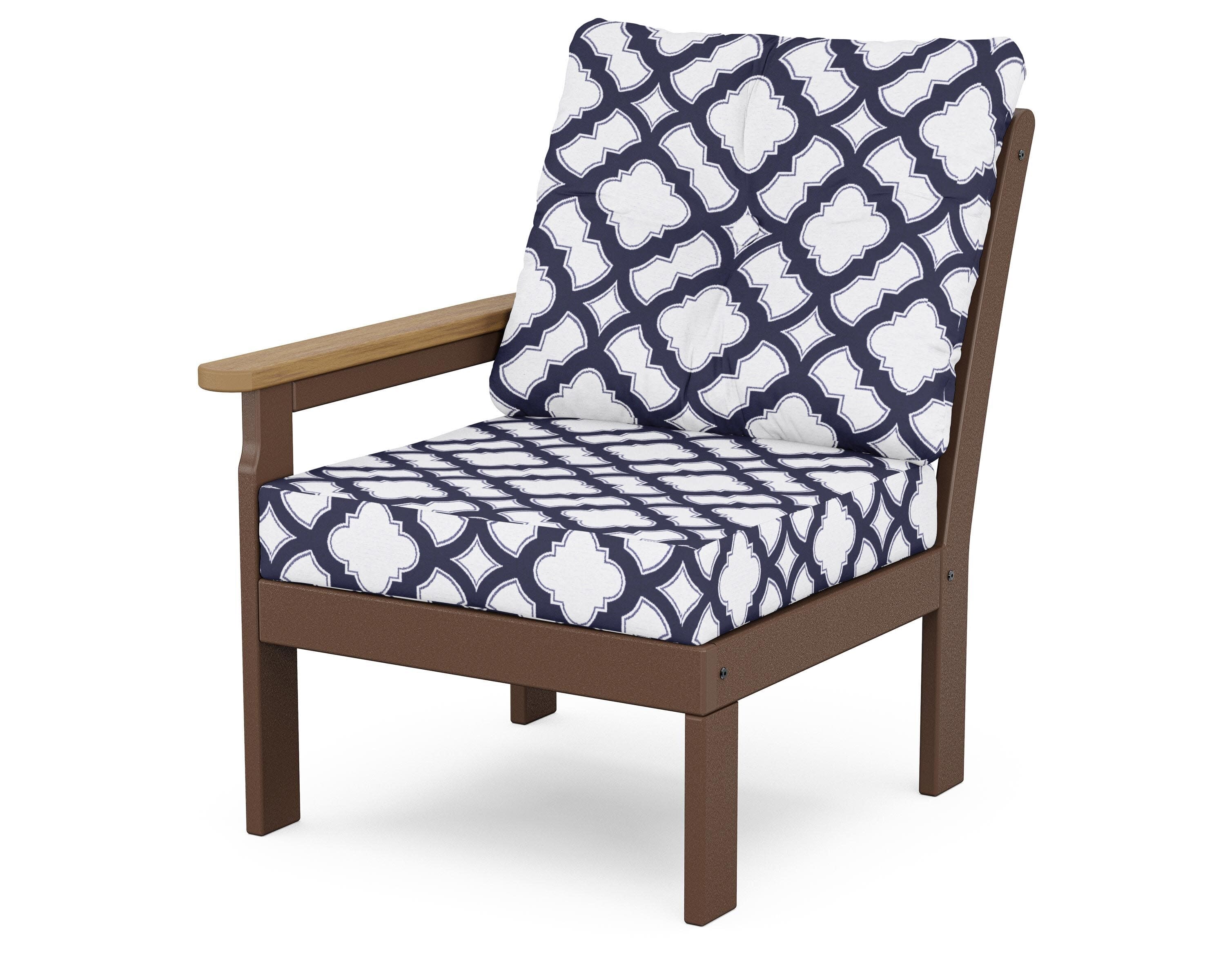 Vineyard Modular Left Arm Chair in Mahogany / Natural / Trellis Navy
