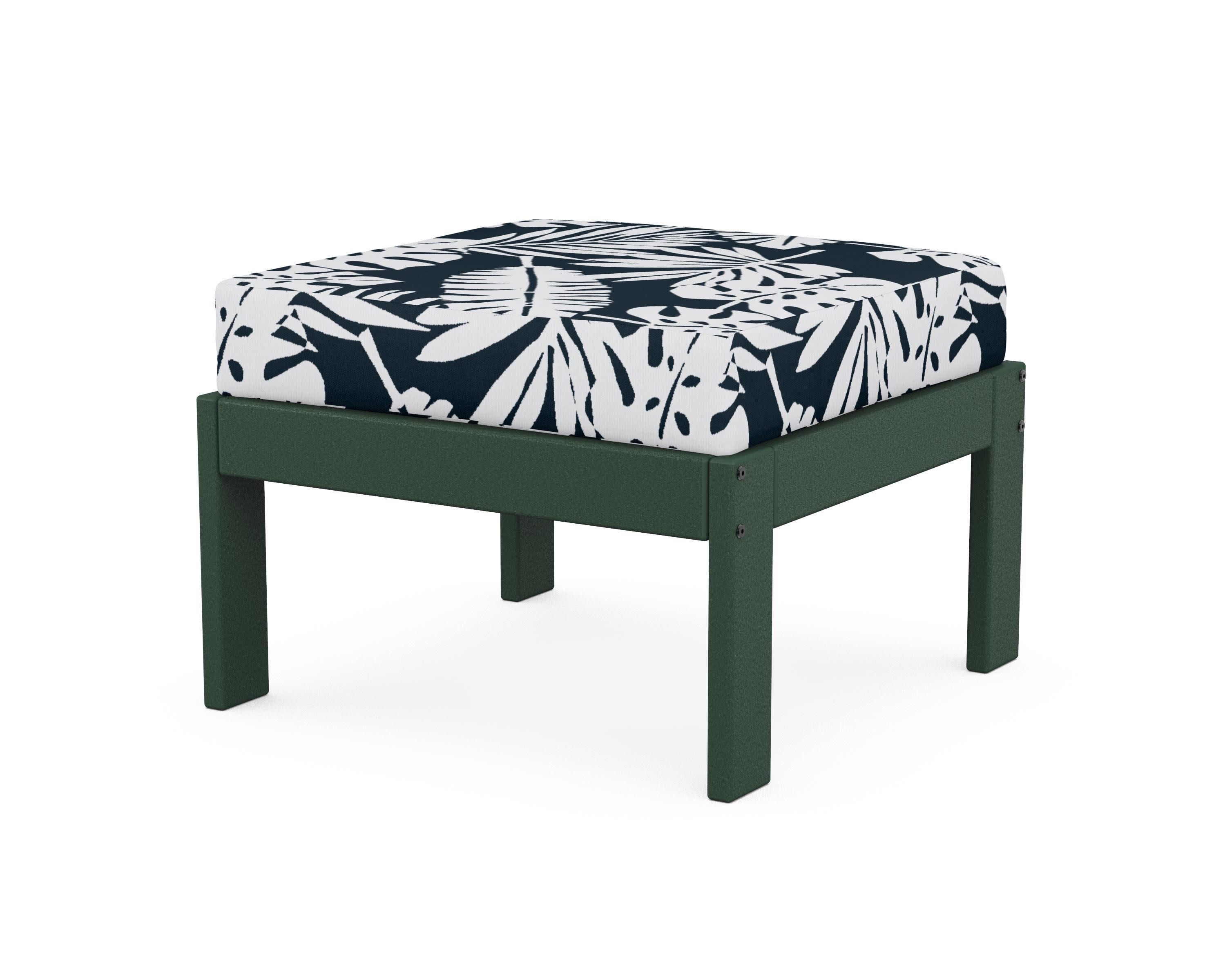 Vineyard Modular Ottoman in Green / Leaf Marine Indigo