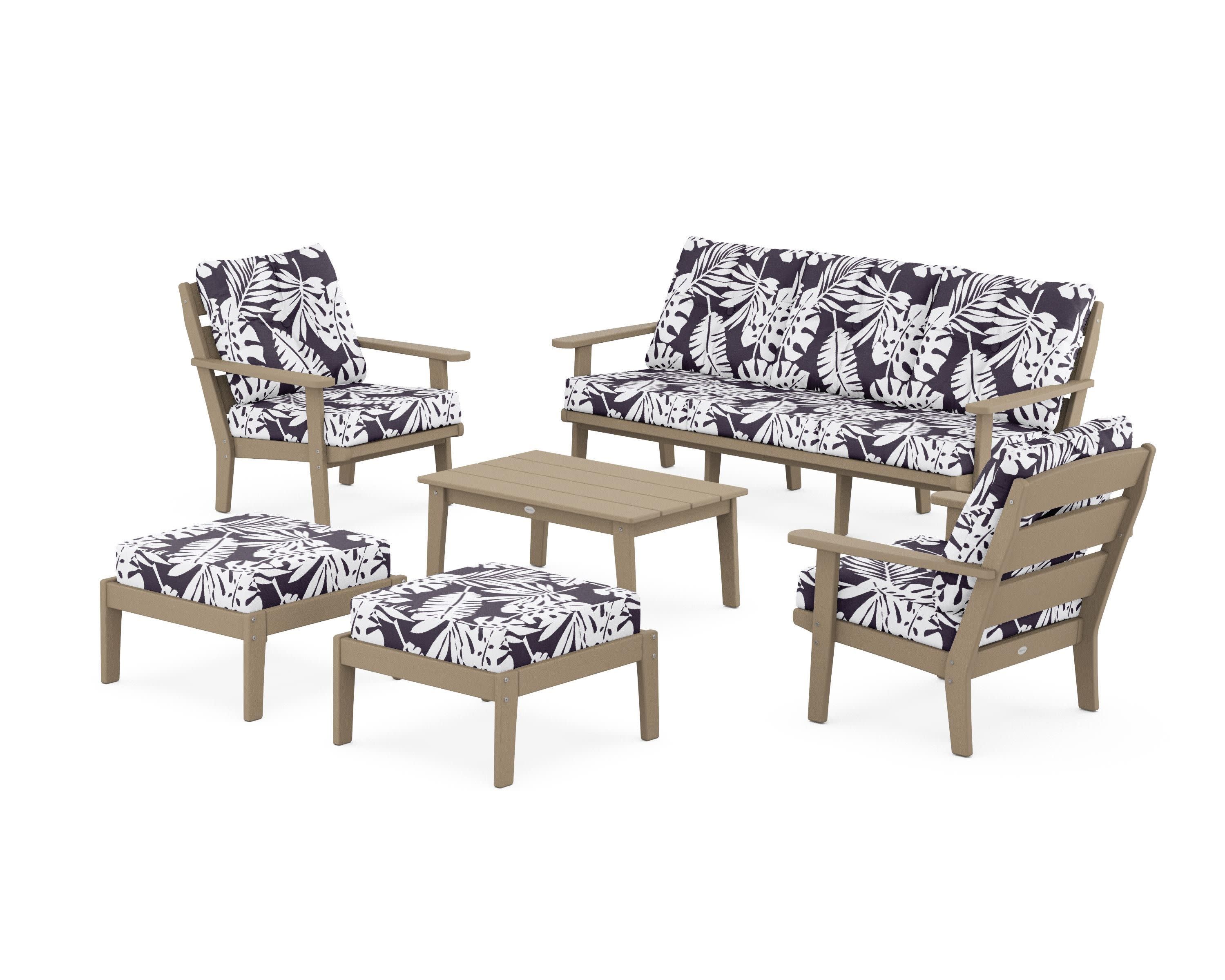 Lakeside 6-Piece Lounge Sofa Set in Vintage Sahara / Leaf Navy