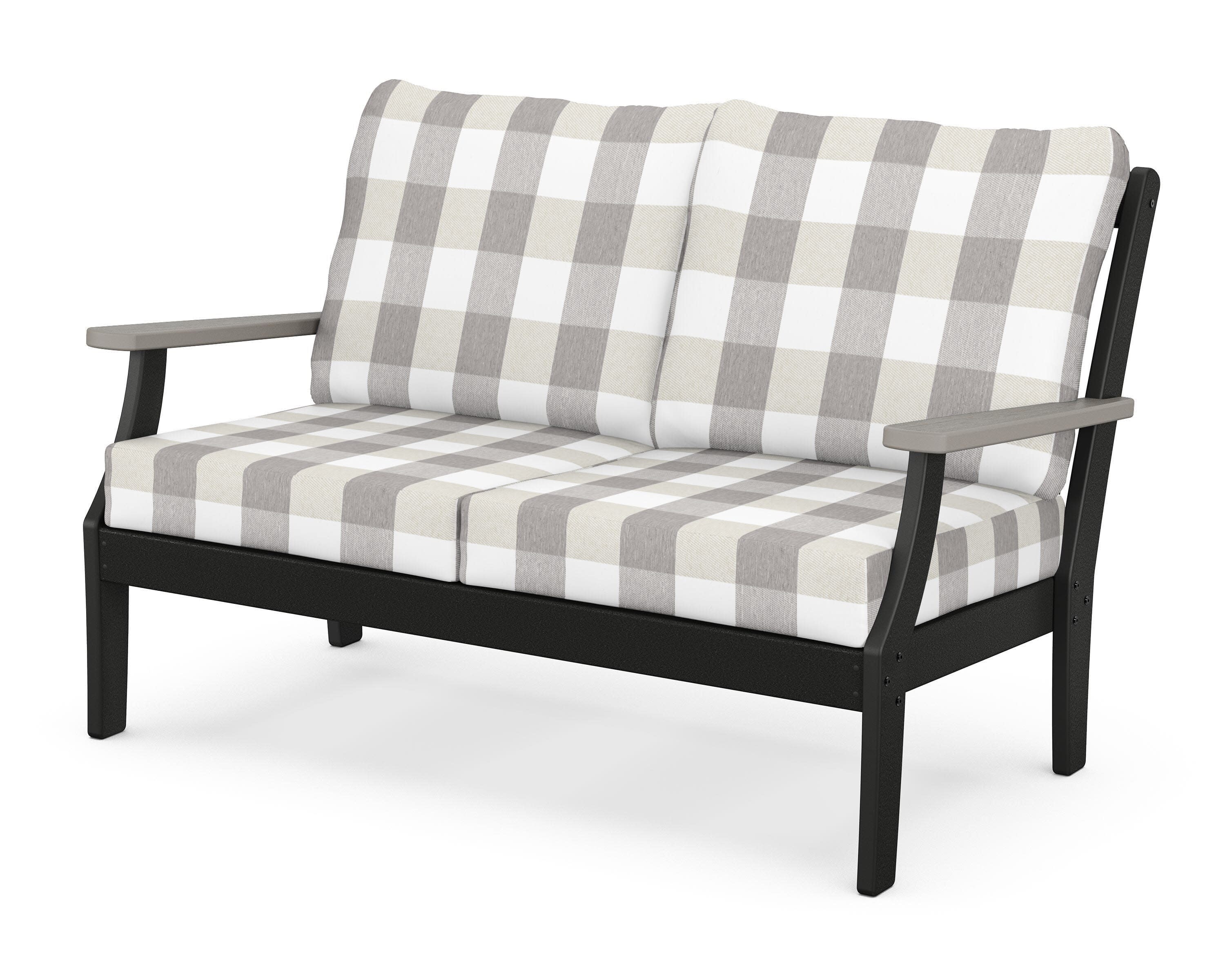 Braxton Deep Seating Loveseat in Black / Driftwood / Buffalo Plaid Grey Mist