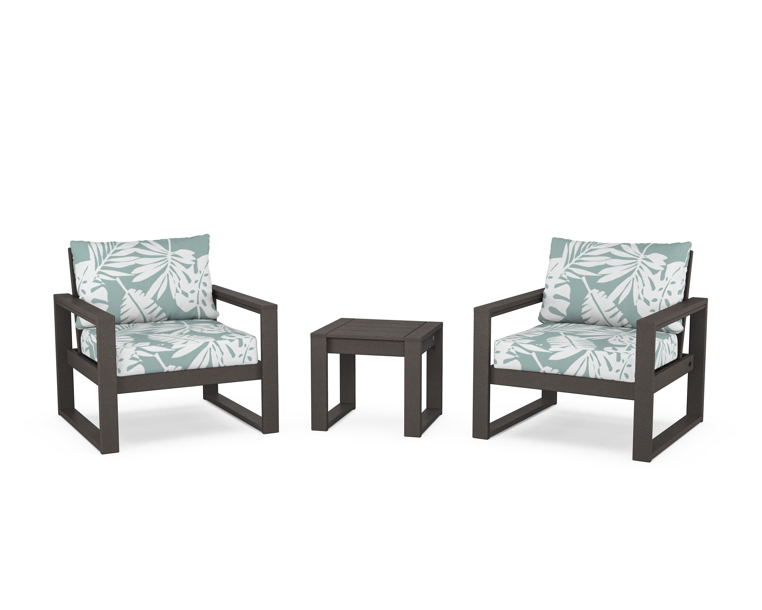 EDGE Sectional 3-Piece Deep Seating Set in Vintage Coffee / Leaf Glacier Spa