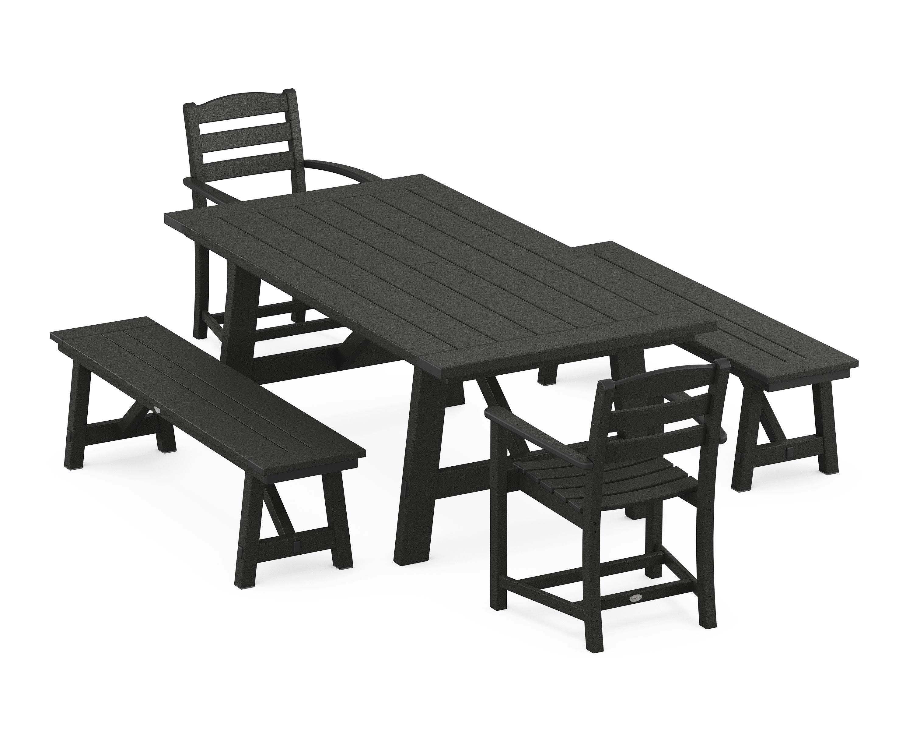 La Casa Caf 5-Piece Rustic Farmhouse Dining Set With Benches in Black