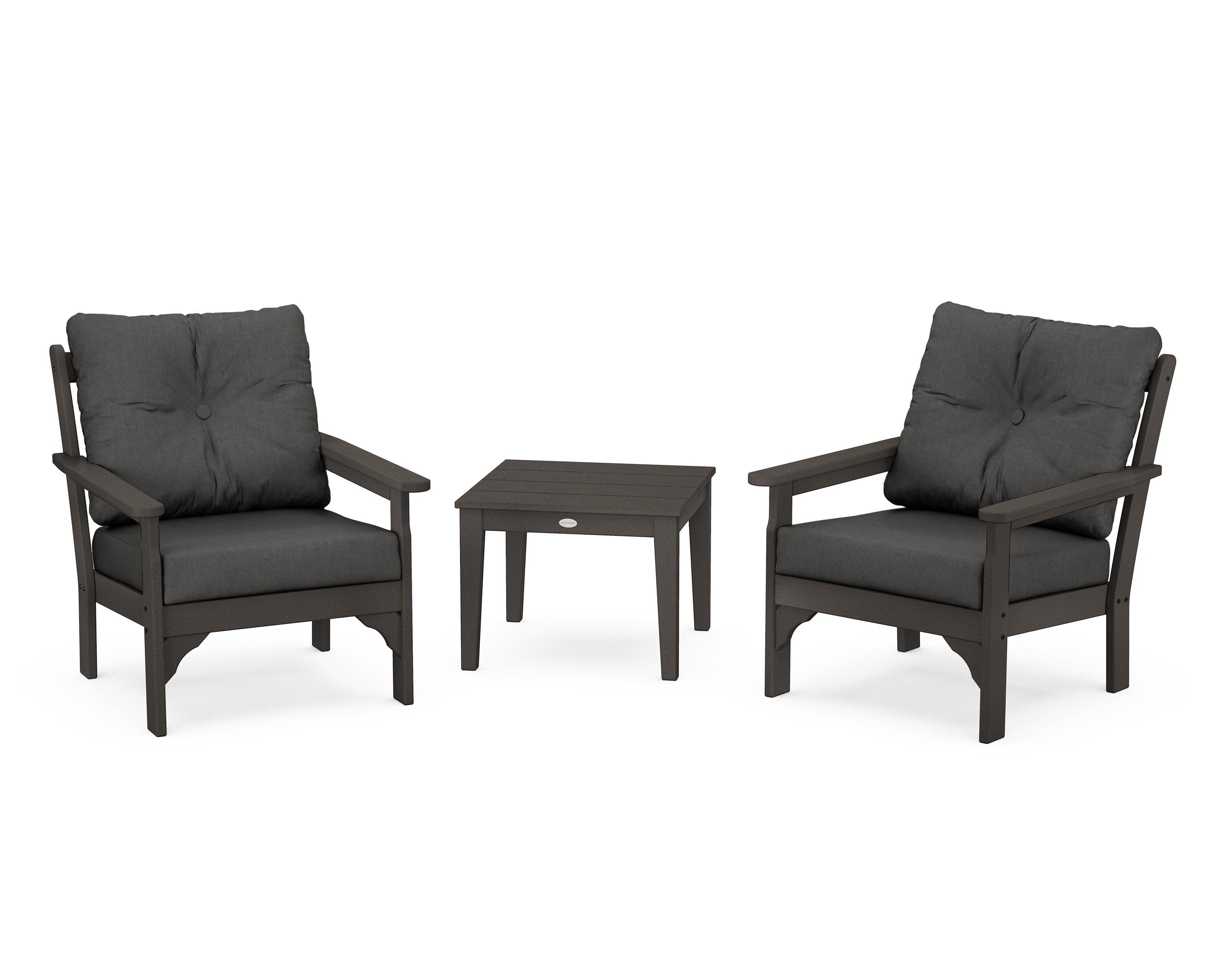 Vineyard 3-Piece Deep Seating Set in Vintage Coffee / Spectrum Carbon