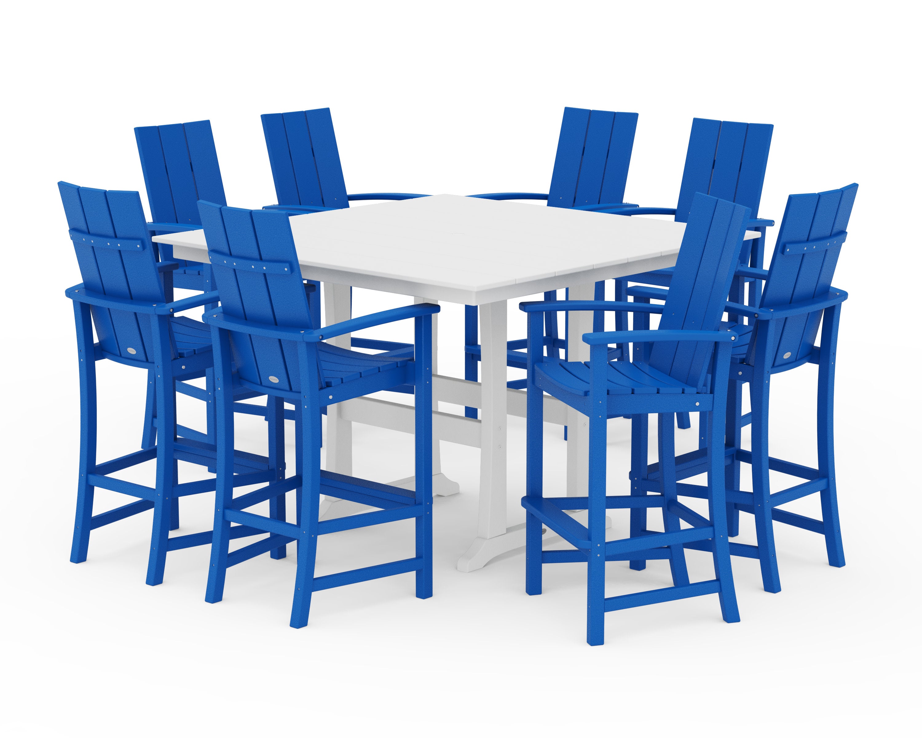 Modern Adirondack 9-Piece Farmhouse Trestle Bar Set in Pacific Blue / White