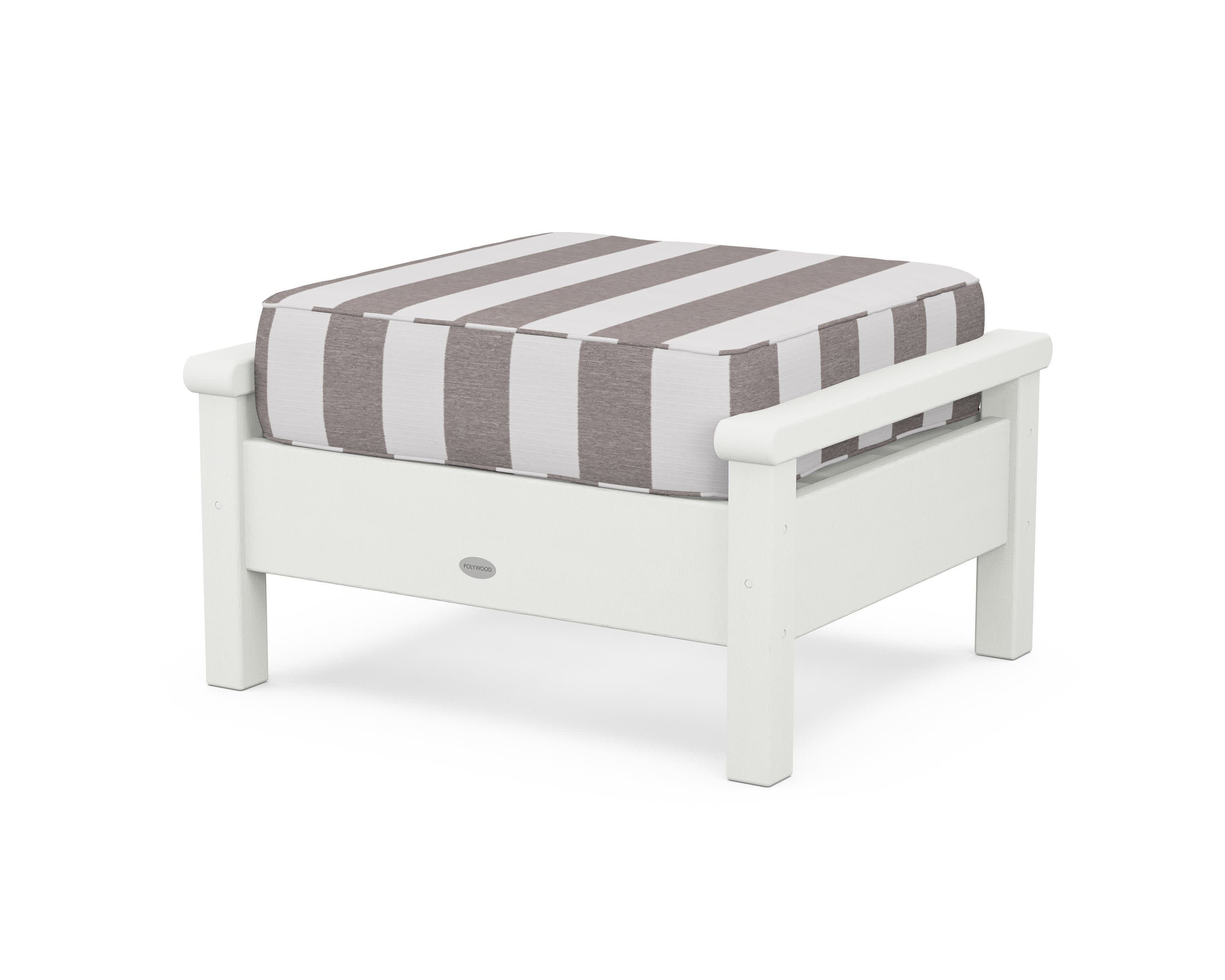 Harbour Deep Seating Ottoman in Vintage White / Cabana Stripe Grey Mist