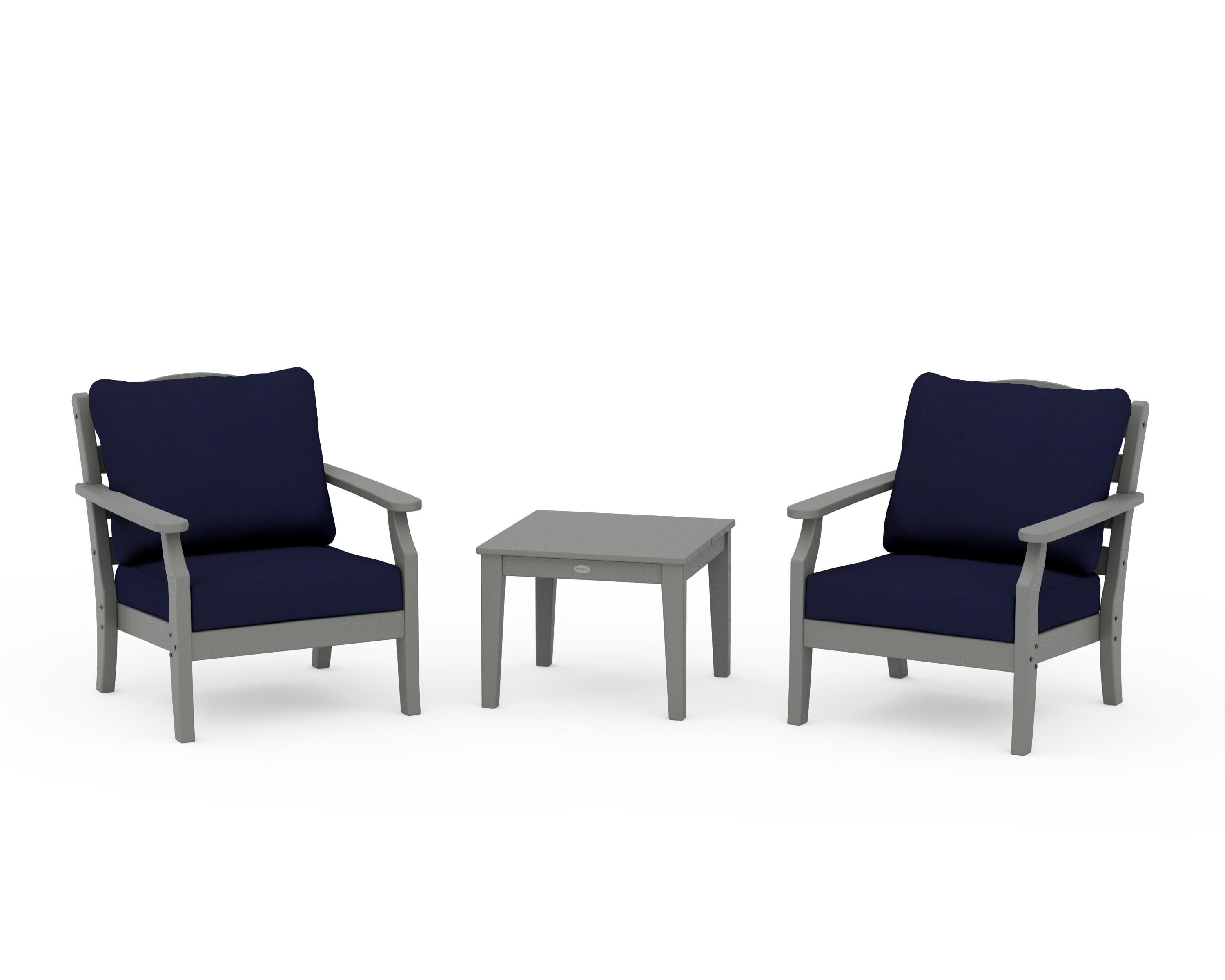 Savannah 3-Piece Deep Seating Set in Slate Grey / Navy