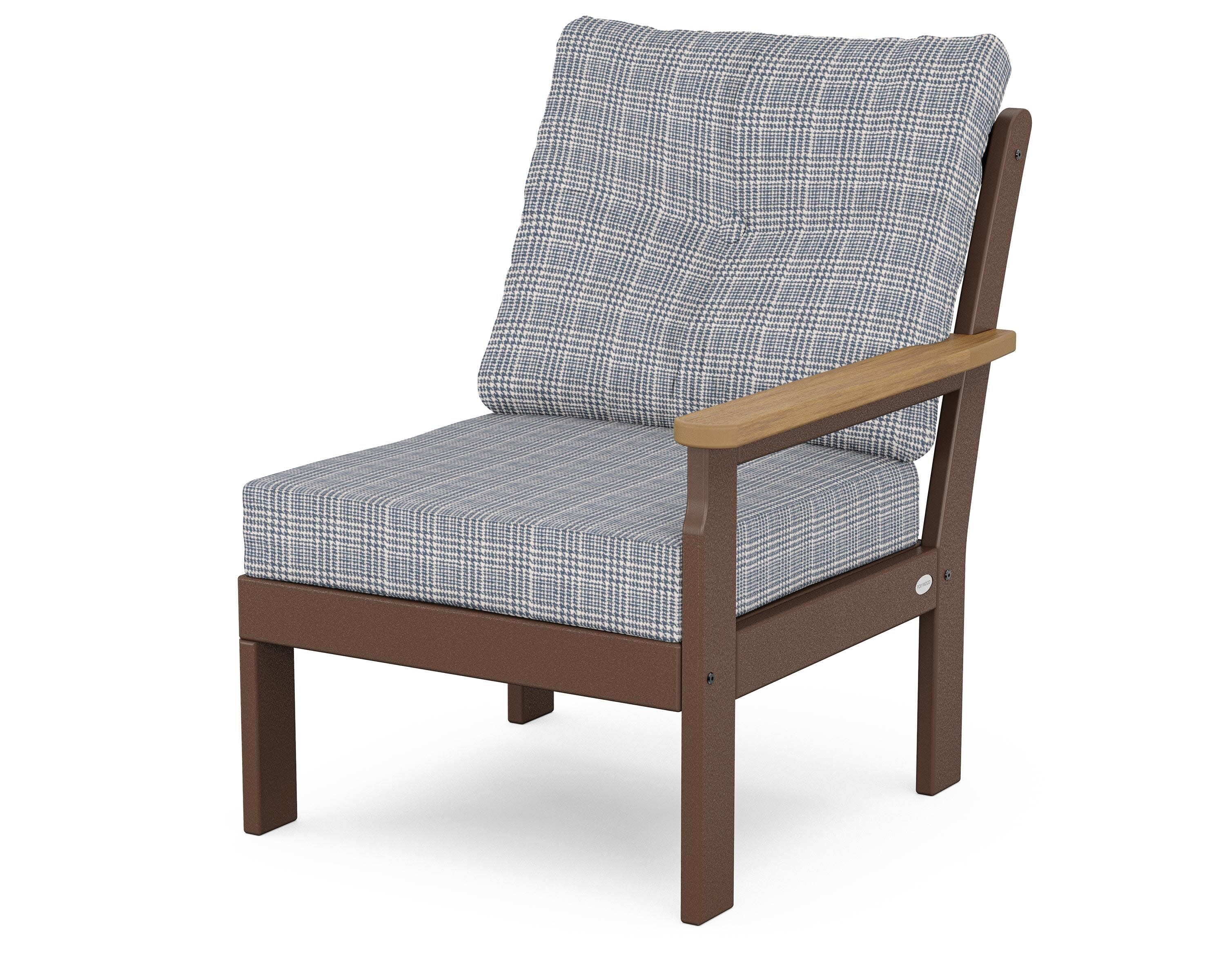 Vineyard Modular Right Arm Chair in Mahogany / Natural / Houndstooth Sky Blue