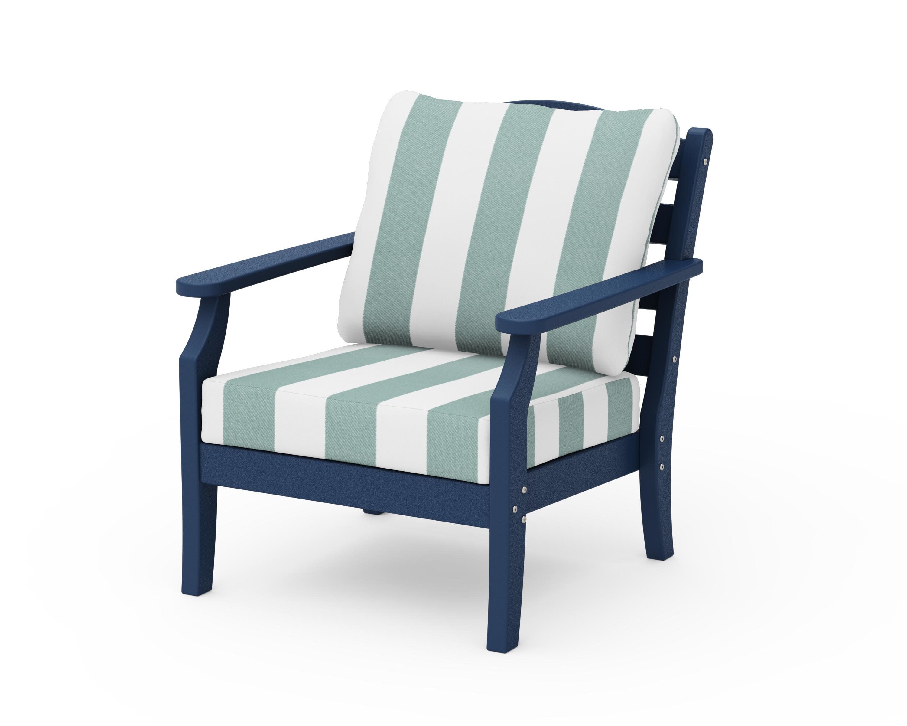 Savannah Deep Seating Chair in Navy / Cabana Stripe Glacier Spa