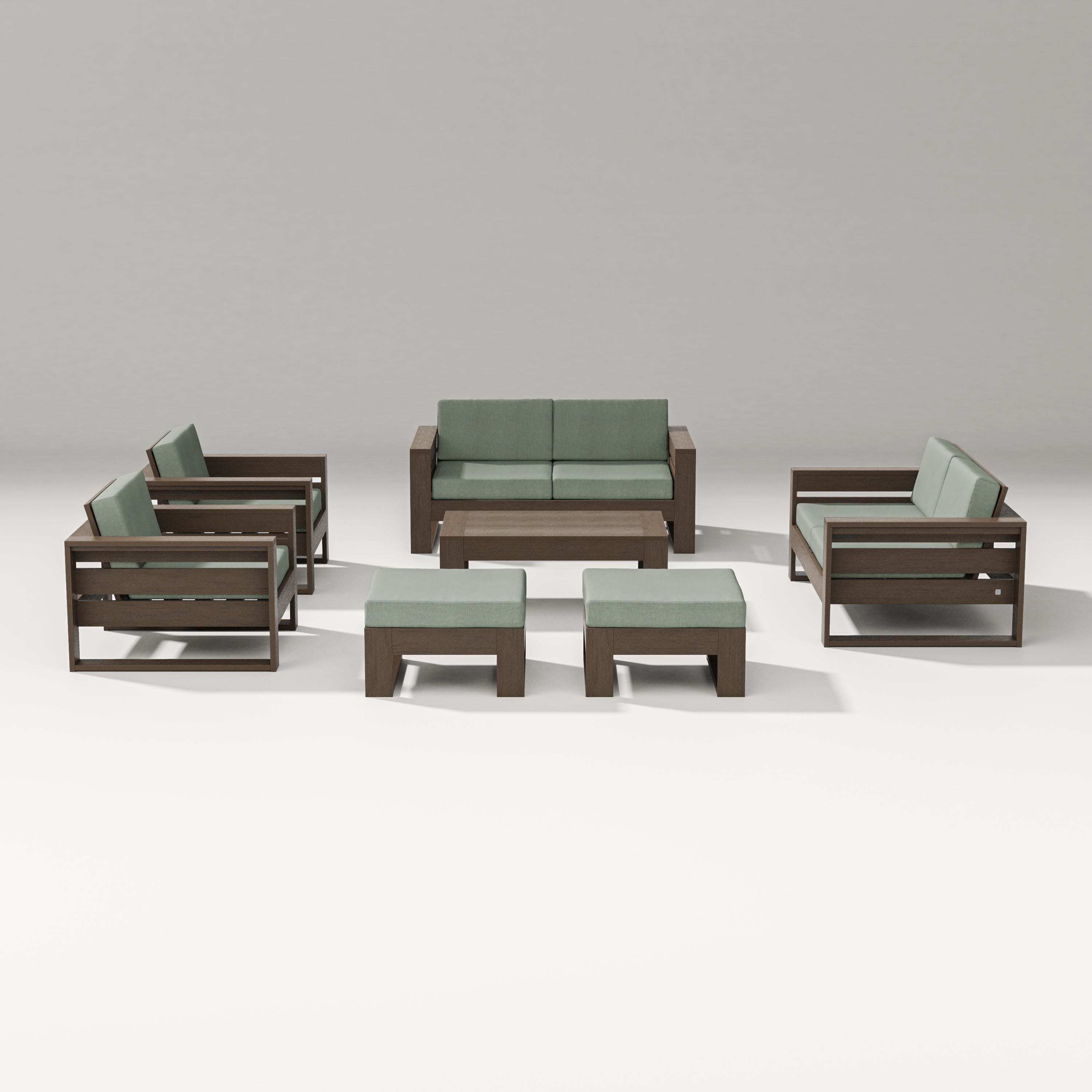 Latitude 7-Piece Lounge Loveseat Set in Kona / Cast Sage