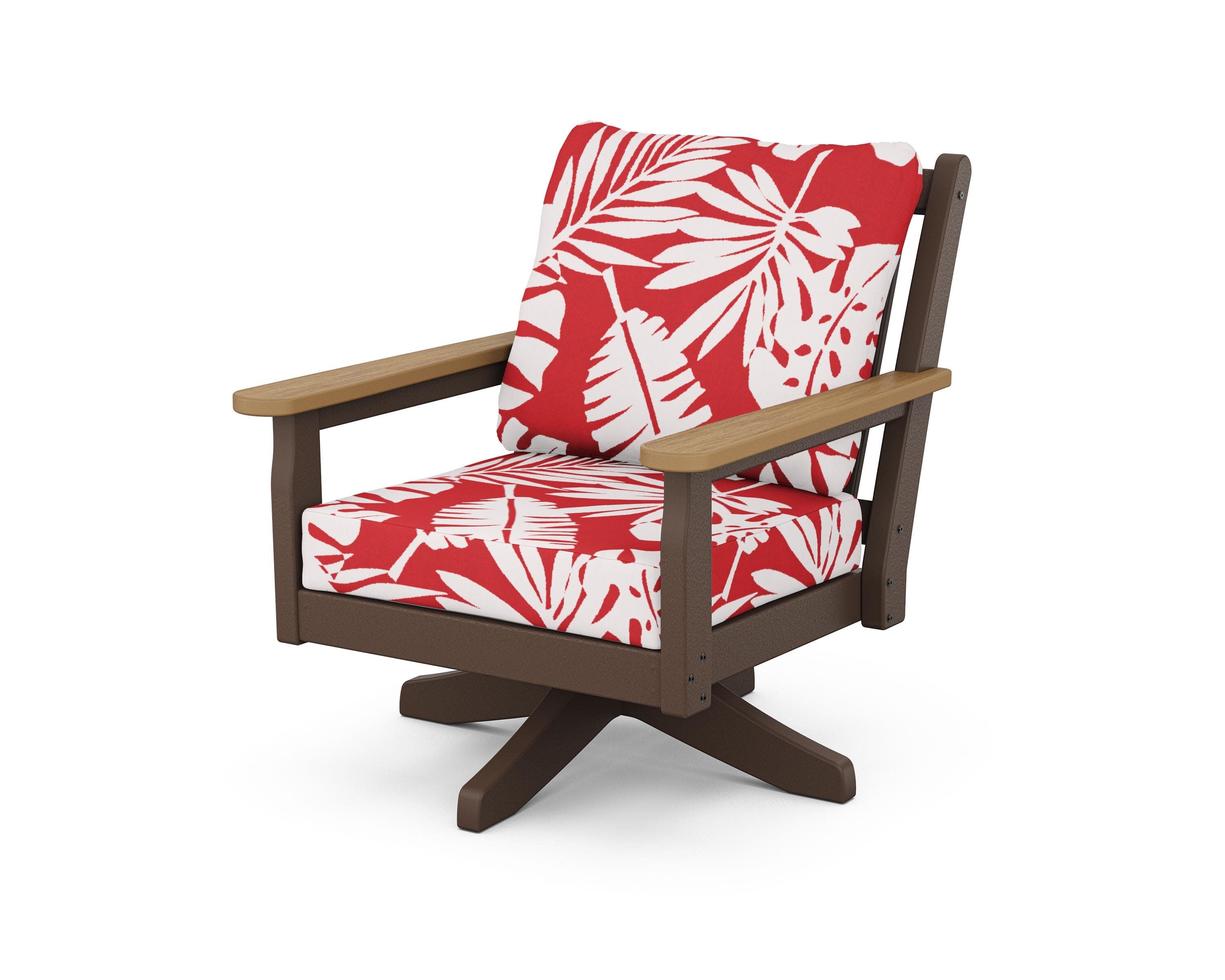 Chippendale Deep Seating Swivel Chair in Mahogany / Natural / Leaf Crimson
