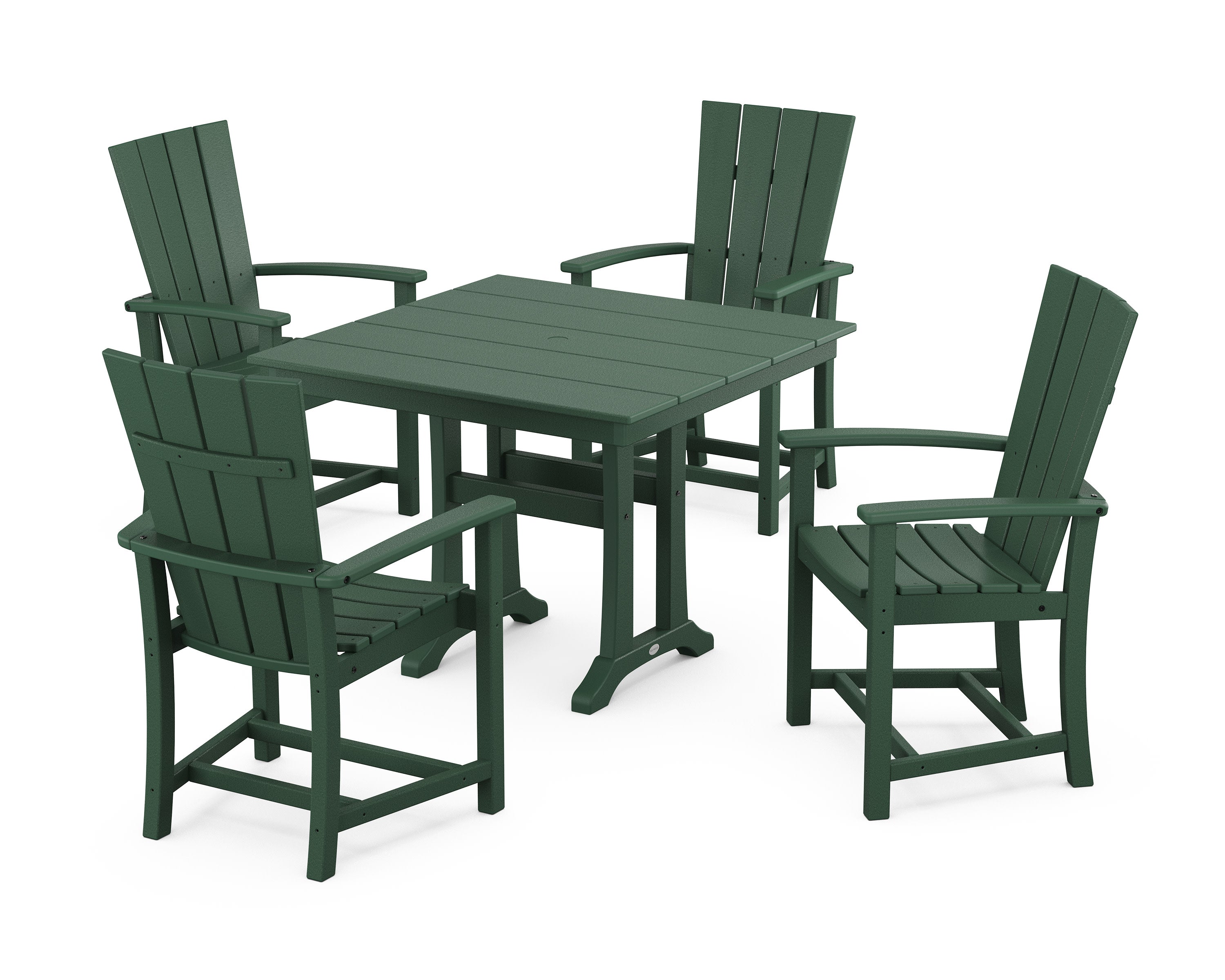 Quattro 5-Piece Farmhouse Dining Set With Trestle Legs in Green