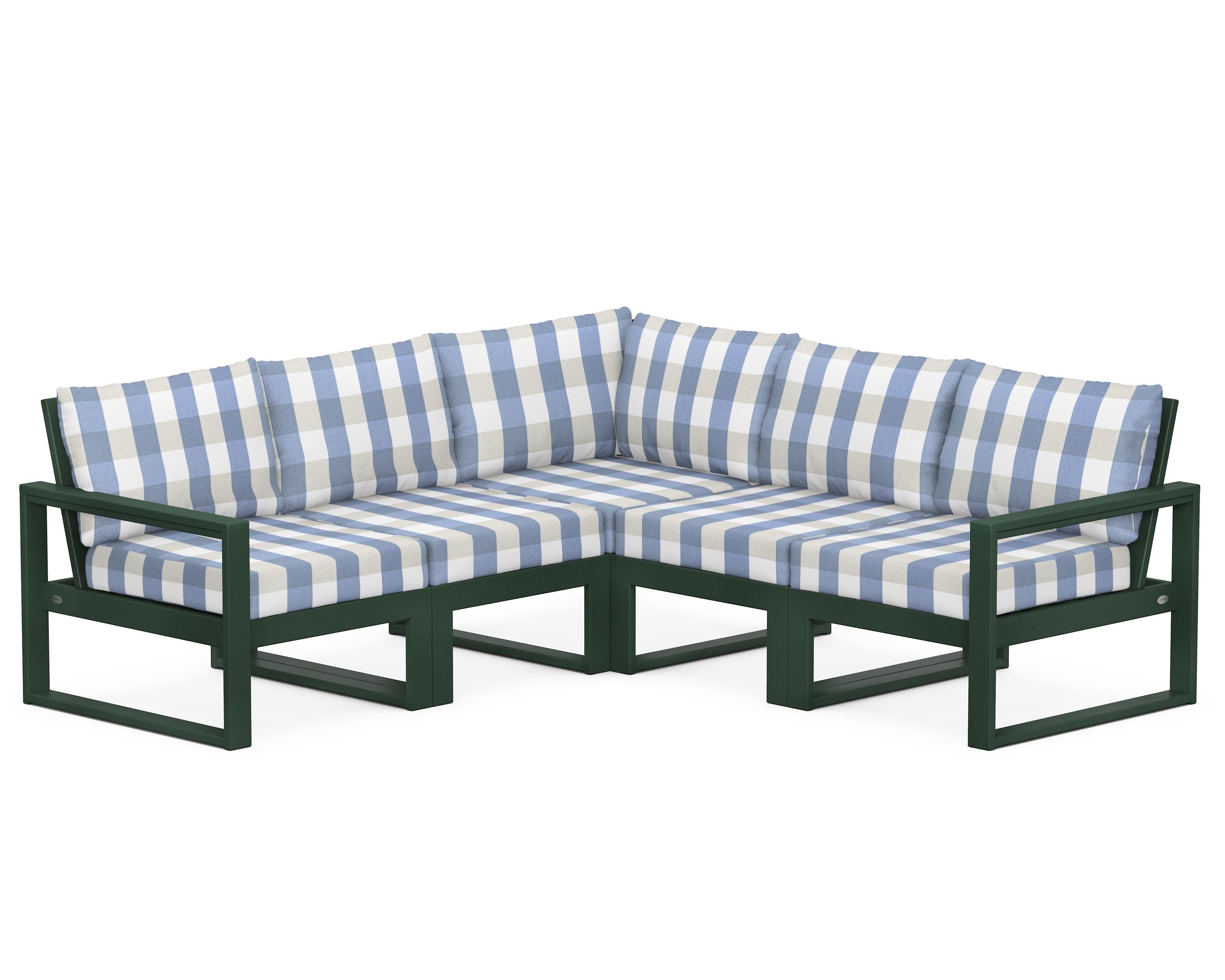 EDGE 5-Piece Modular Deep Seating Set in Green / Buffalo Plaid Sky Blue