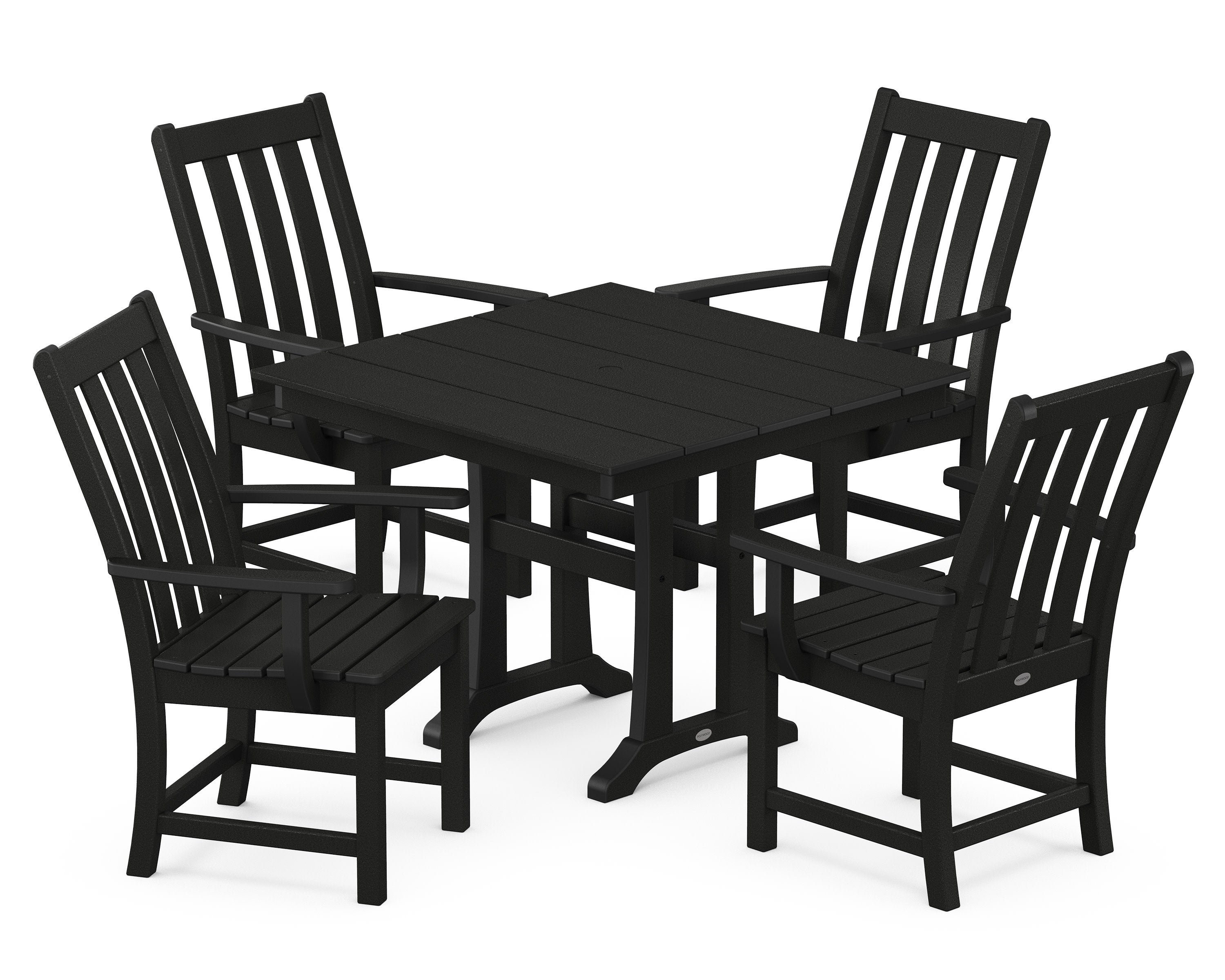 Vineyard 5-Piece Farmhouse Trestle Arm Chair Dining Set in Black