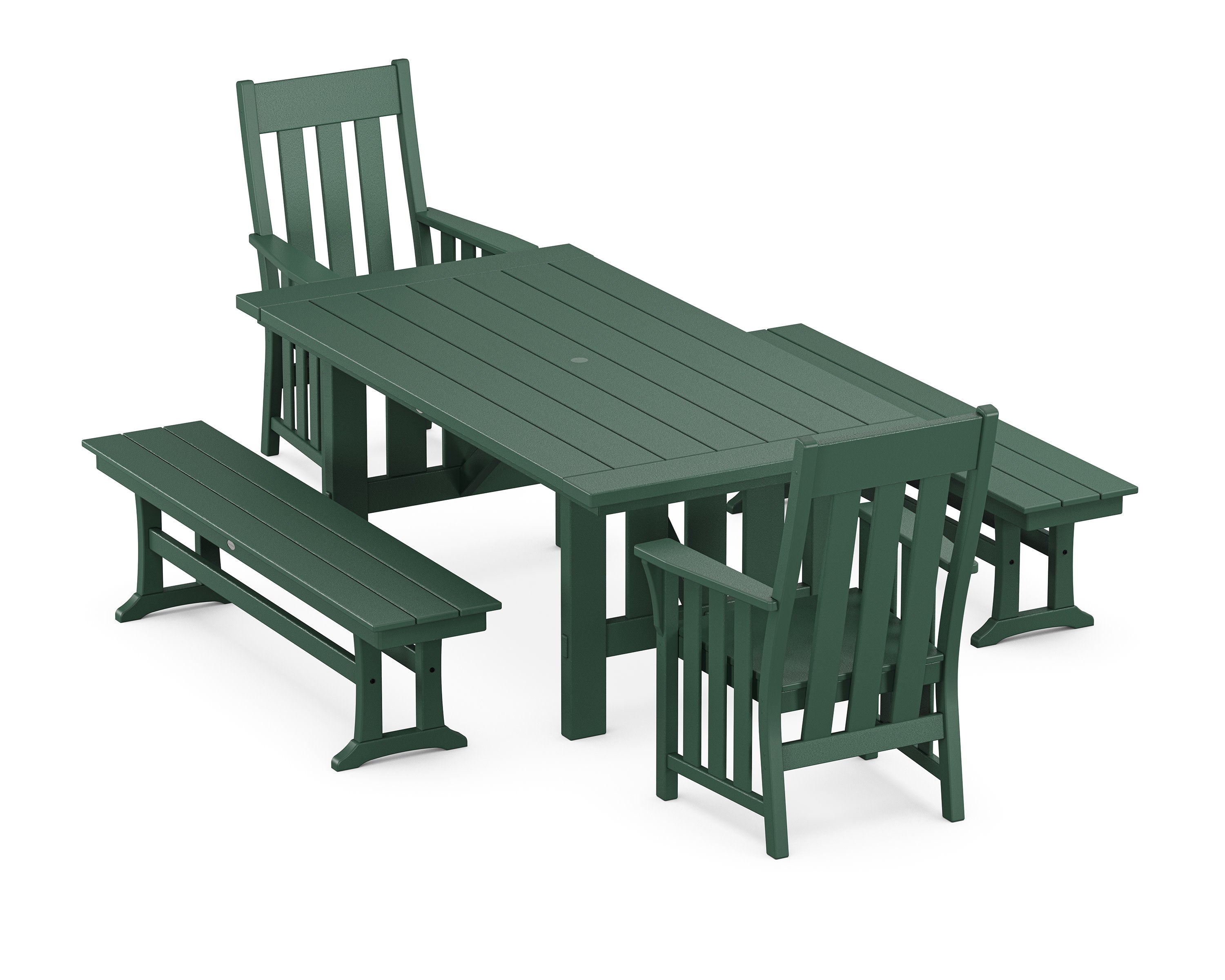 Acadia 5-Piece Dining Set with Benches in Green