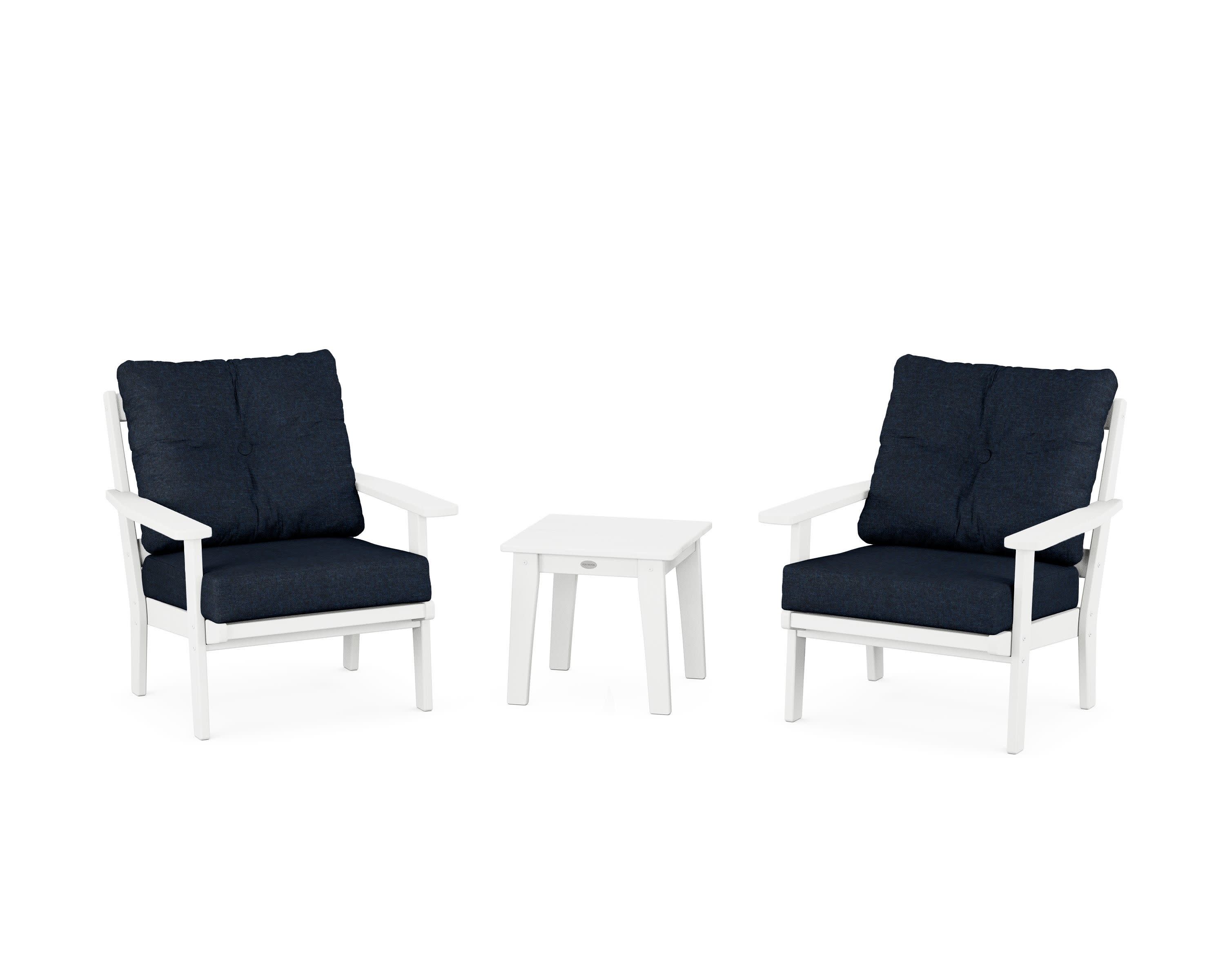 Oxford 3-Piece Deep Seating Set in White / Marine Indigo