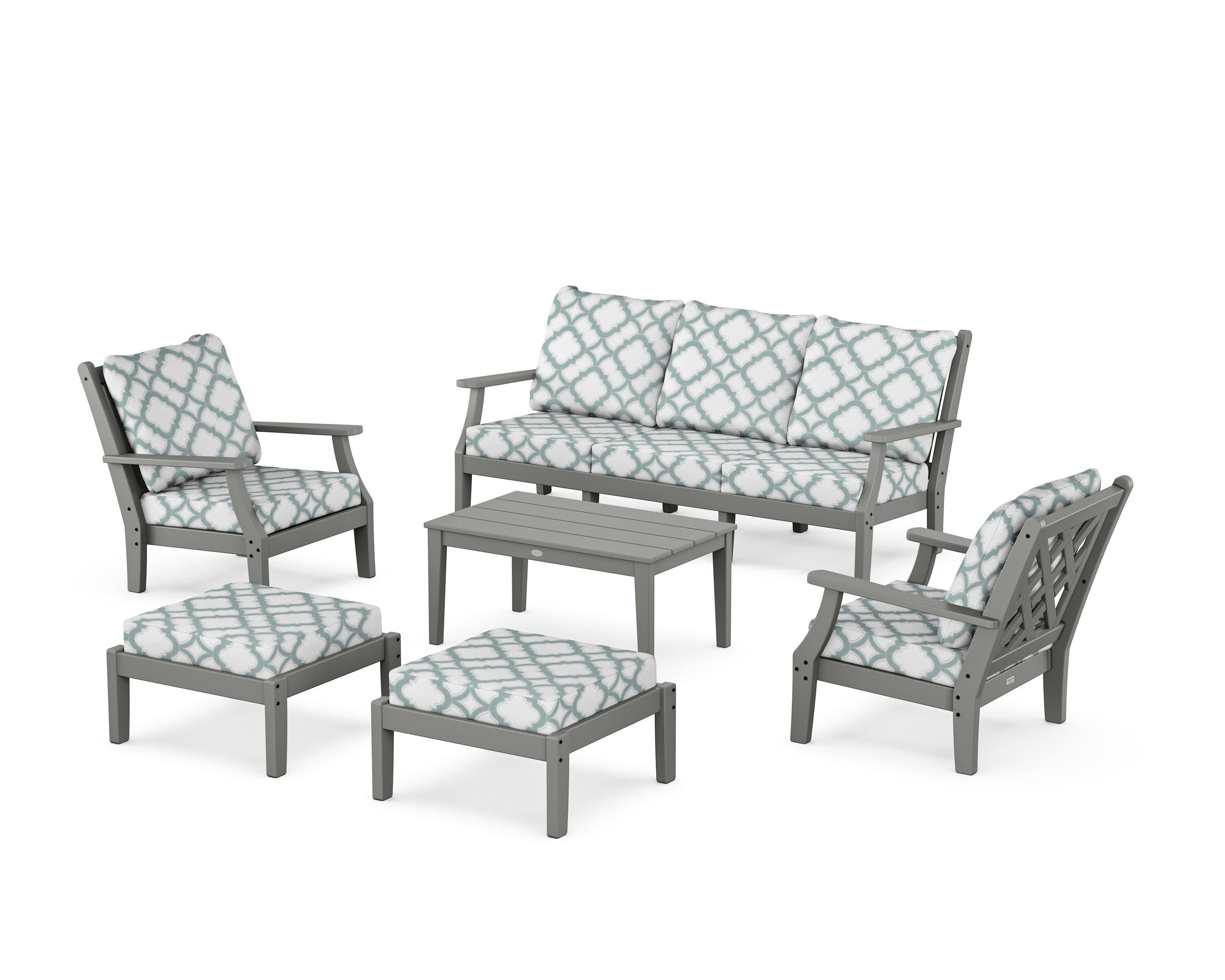 Wovendale 6-Piece Lounge Sofa Set in Slate Grey / Trellis Glacier Spa